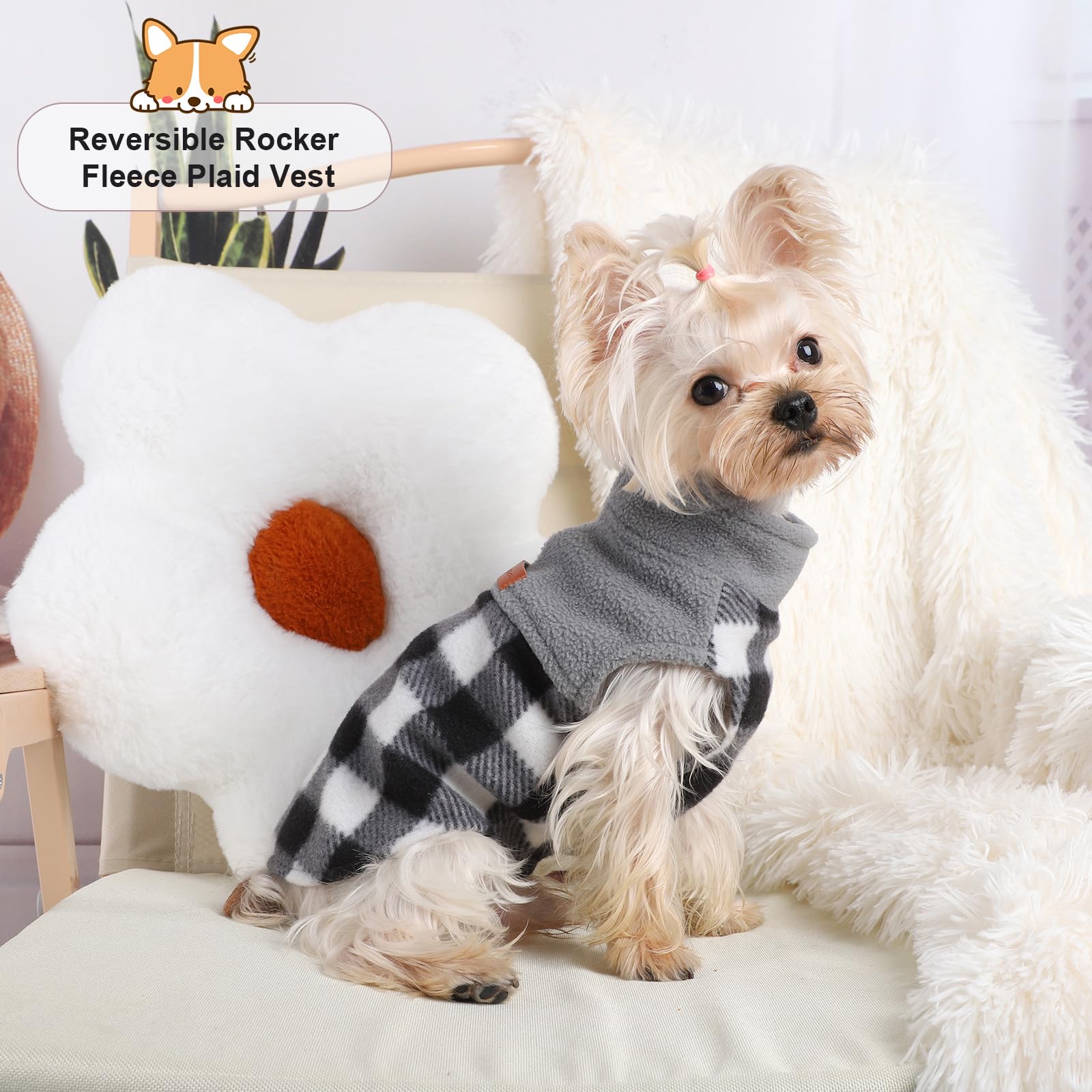 Kosiyi Fleece Vest Dog Sweater With Leash Hole - Lightweight Cold Weather Coat for Small Dogs - Stretchy Sweatshirt Pet Clothes