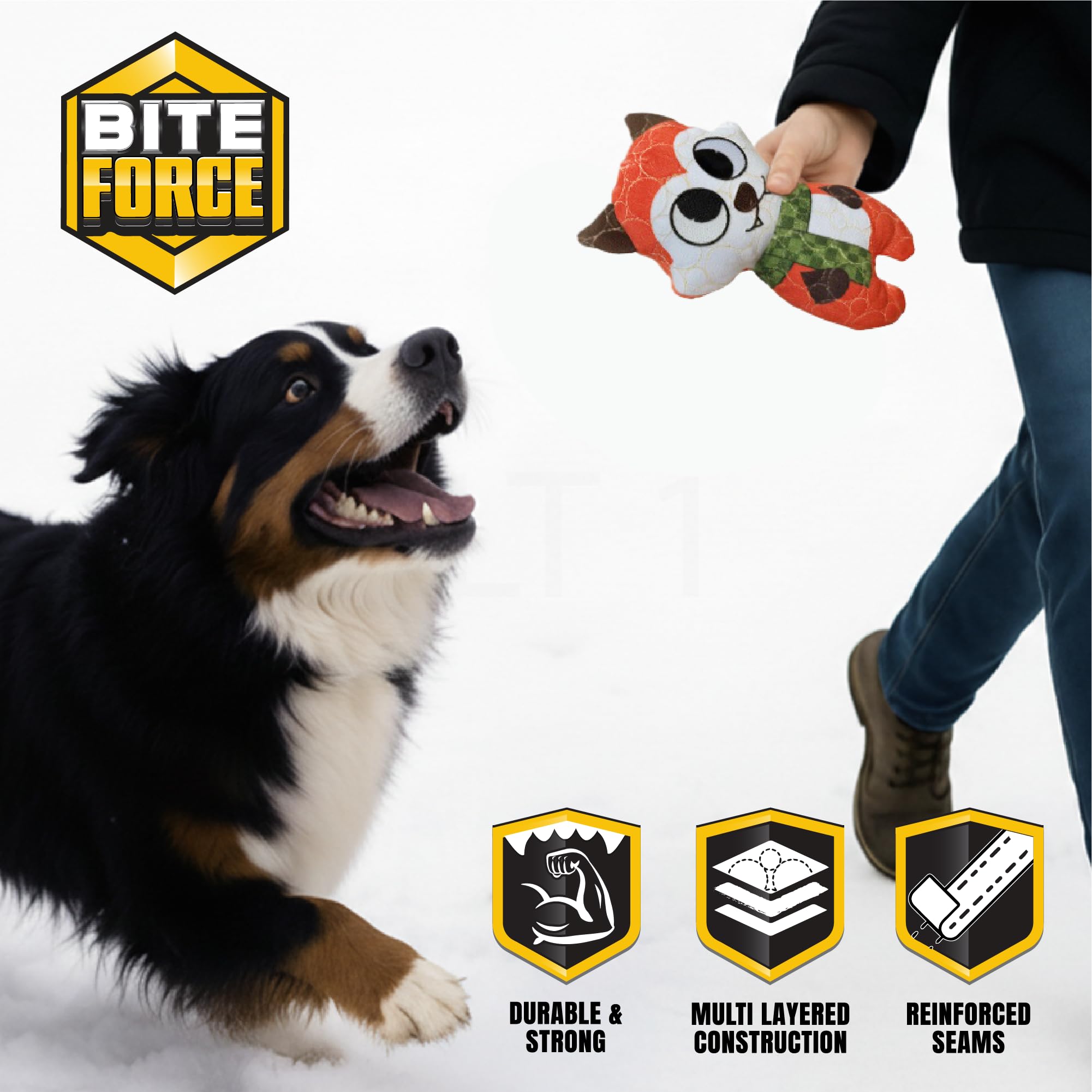 Bite Force -Durable & Strong Dog Toy Fox with Squeaker, Kevlar-Reinforced for Aggressive Chewers for Small Medium Large Dogs - O