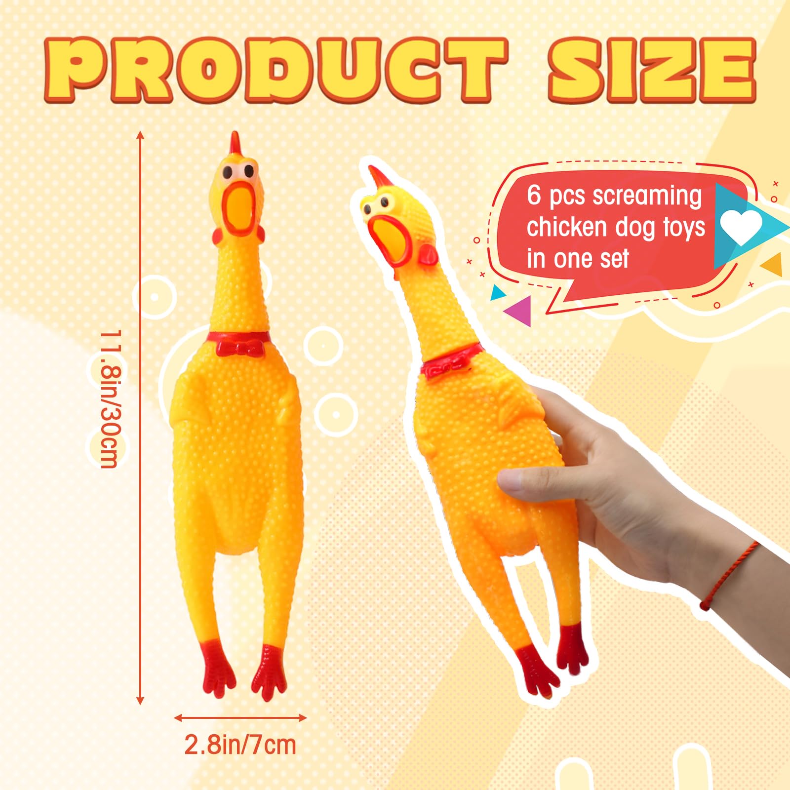 Zddaoole 6 Pcs Large Screaming Chicken Dog Toys,Yellow Rubber Chicken 12 inch,Squeeze Squeaky and Screaming Chicken,Prank Novelt