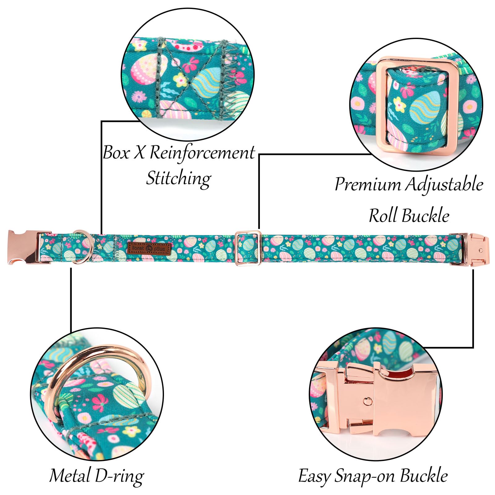 Lionet Paws Easter Green Dog Collar,Eggs Dog Collar For Large Dogs, Adjustable Cotton Flower Pet Collars For Medium Large Dogs
