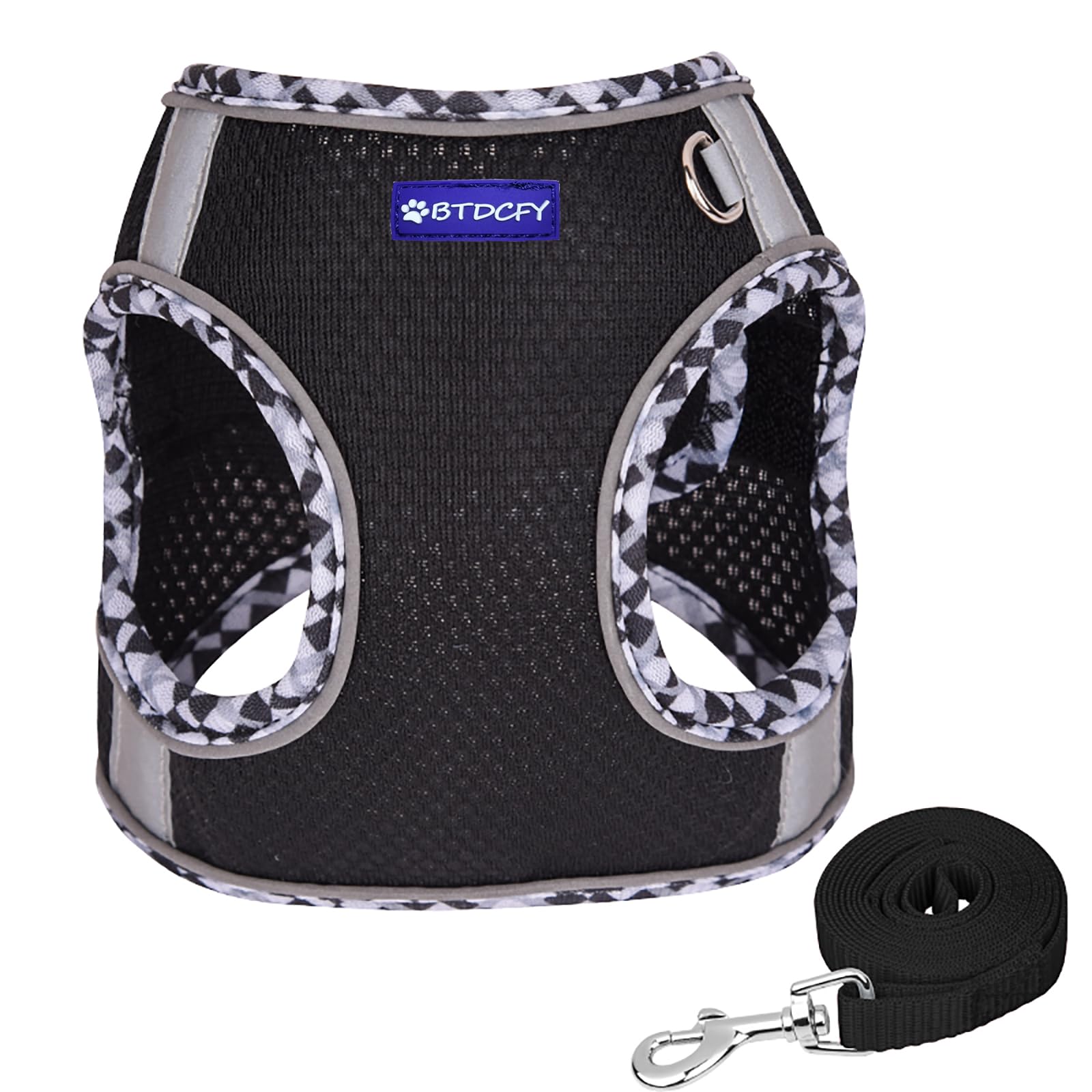 BTDCFY Step in Mesh Dog Harness and Leash Set, Breathable, Reflective, Escape Proof, Lightweight, Size M, Black