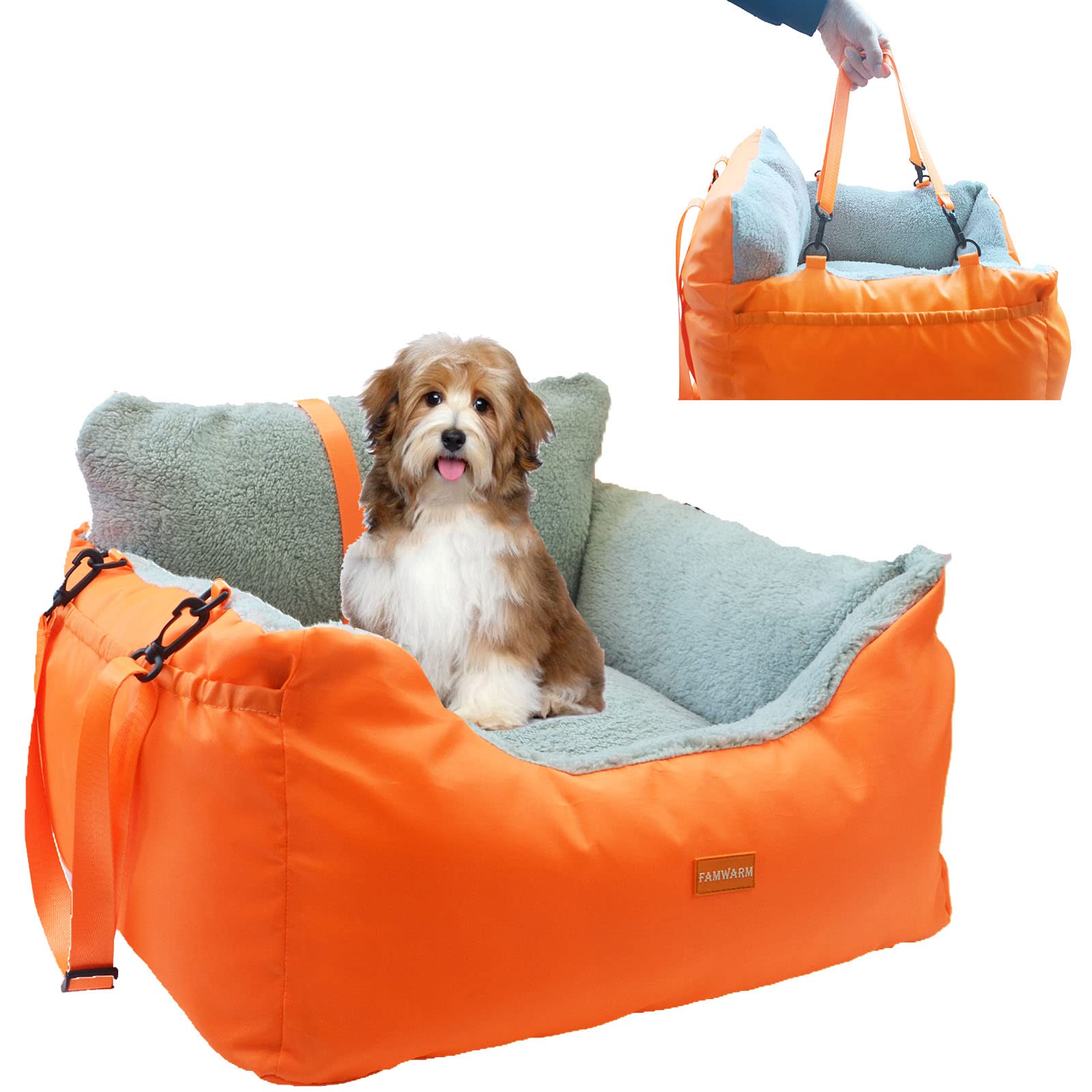Small Dogs Car Seat Under 25,Fully Detachable And Washable Ultra Soft Car Travel Bed , With Clip-On,Two Portable Handle And Storage Pockets Puppy Dog Booster Seats,Portable Dog Car Travel Carrier Bed