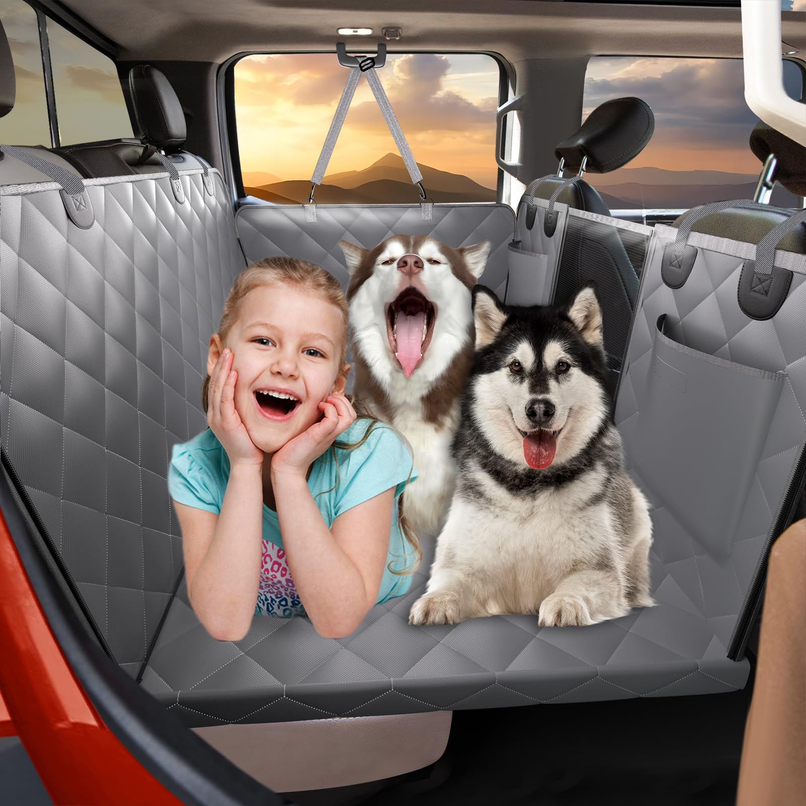 Rouwinne Back Seat Extender For Dogs Truck-Large Space, Truck Dog Car Seat Cover For Back Seat Hard Bottom Holds 400Lbs, Sturdy Pet Seat Covers For Trucks, Waterproof Backseat Dog Hammock For Truck