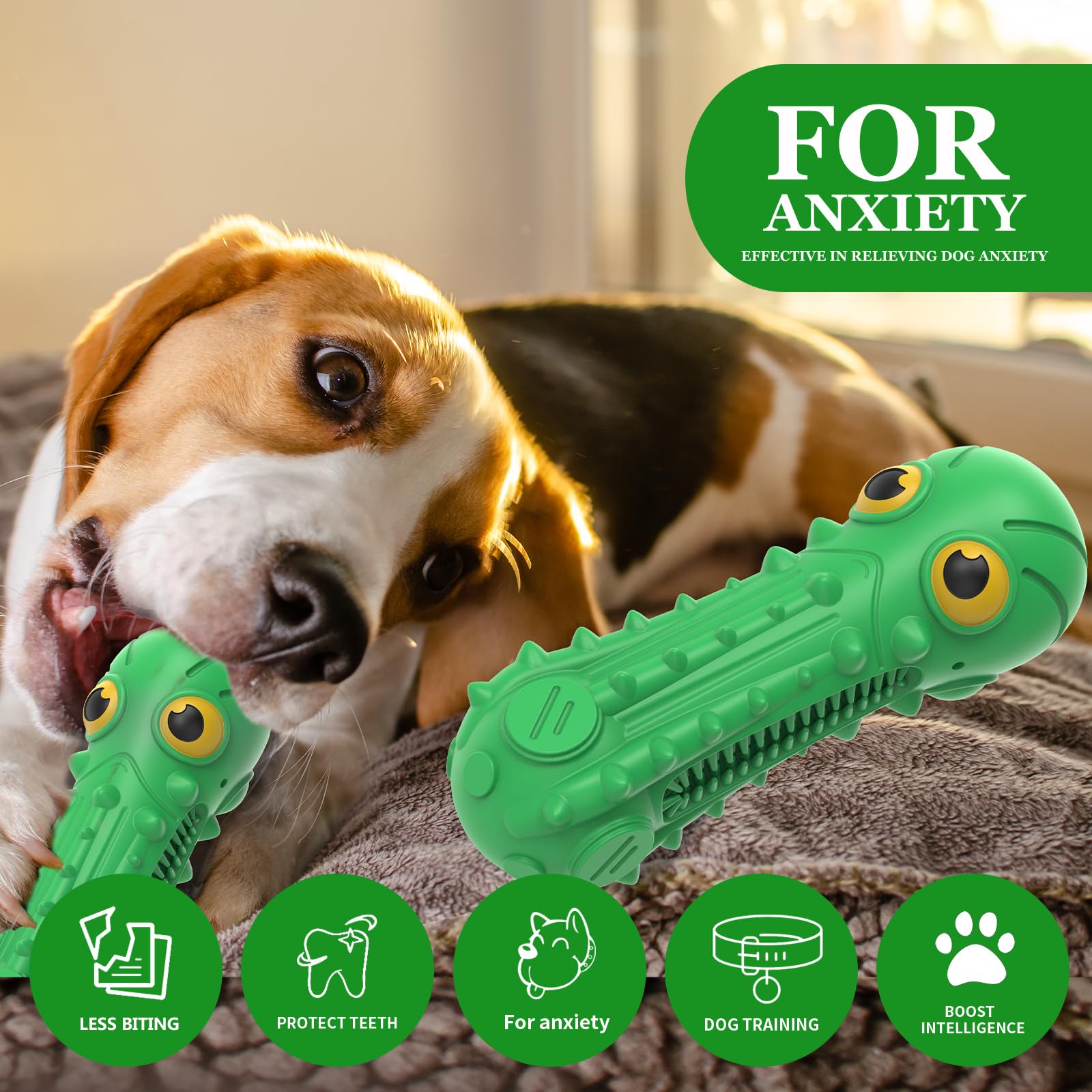Zikaton Dog Squeaky Toys For Aggressive Chewers, Dog Chew Toys For Large Medium Breed Dog, Dog Toys, Tough Durable Dogs Toys With Natural Rubber (Green)