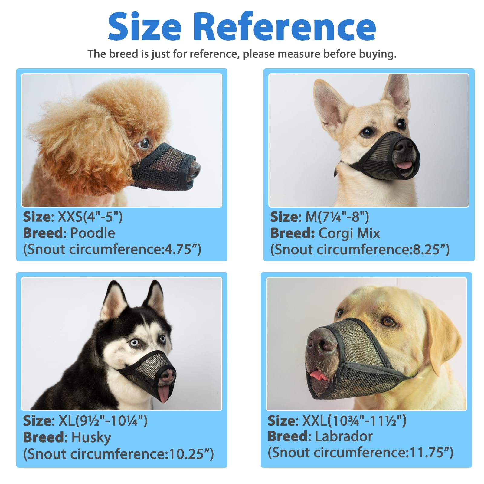 LUCKYPAW Dog Muzzle Suits for Small Medium Large Dogs, Mesh Muzzle Pack Anti Biting Chewing, Breathable Mouth Guard Sets with Ad
