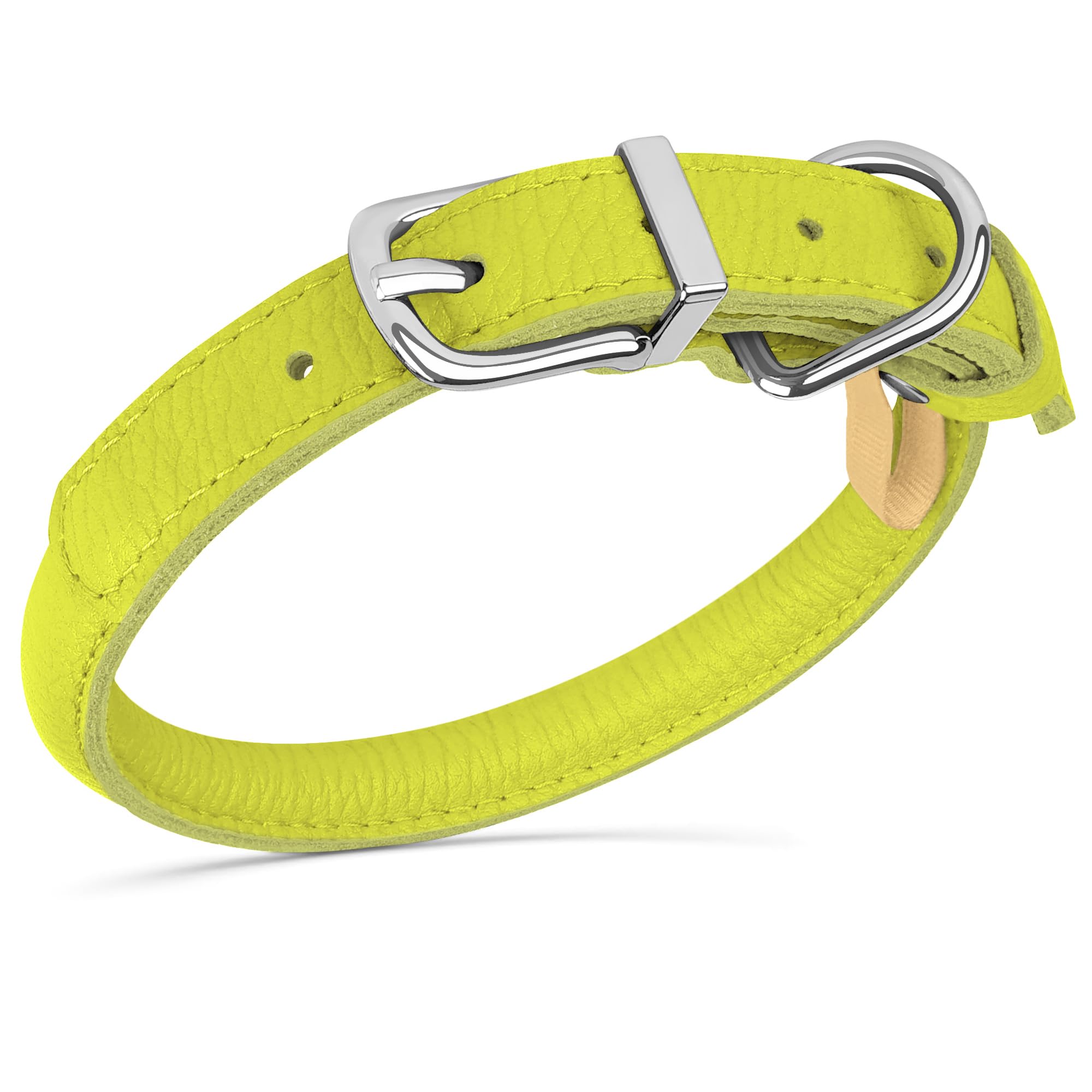 Oopsdoggy Rolled Leather Dog Collar Soft Roll Collars For Small Medium Large Dogs Puppy (Lime Green, Xl, 17-21)