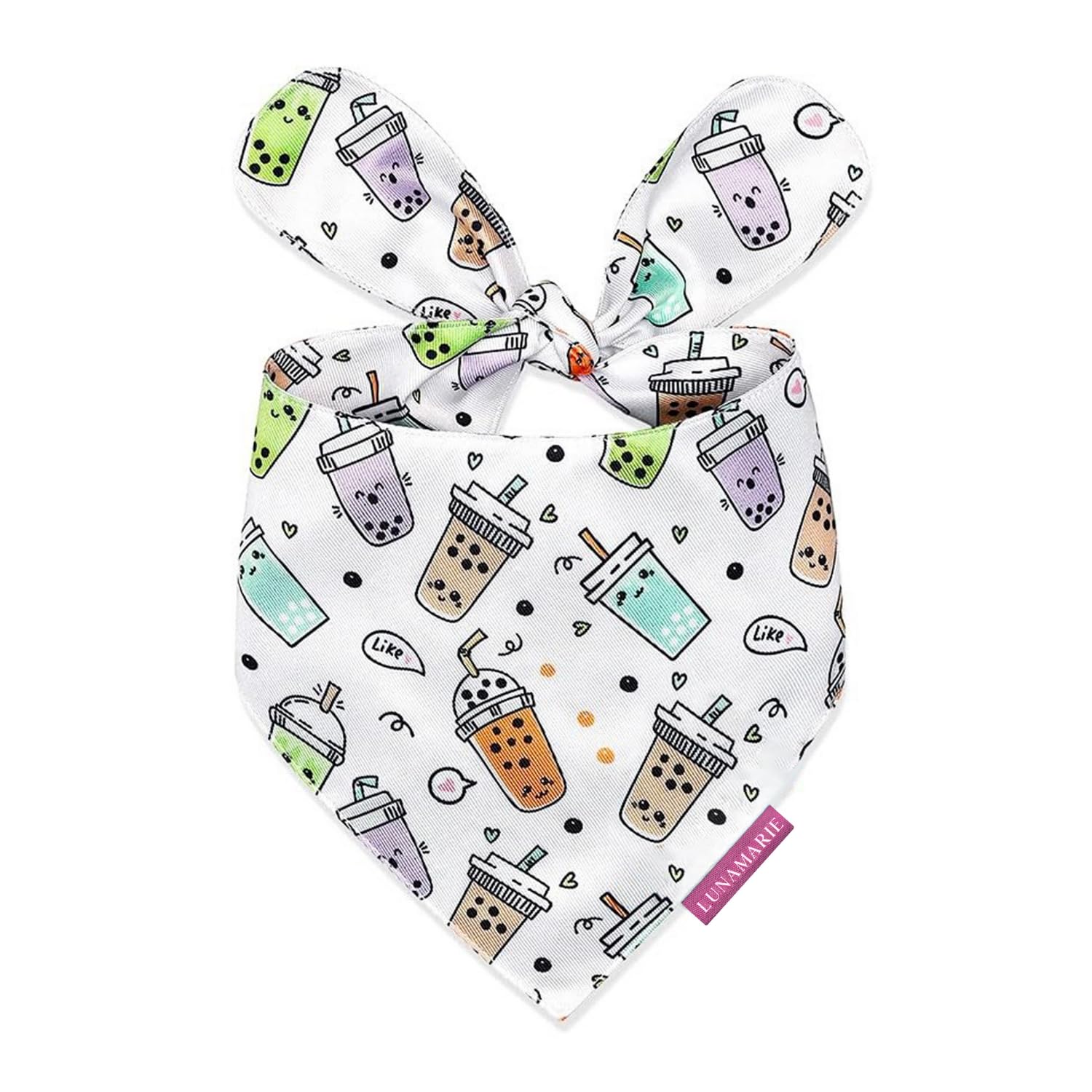 LunaMarie - Luxury Pet Birthday Bandanas -Premium & Silky Poly Fabric | 100% Handmade | Custom Shape Dual Layered (Boba, Small)