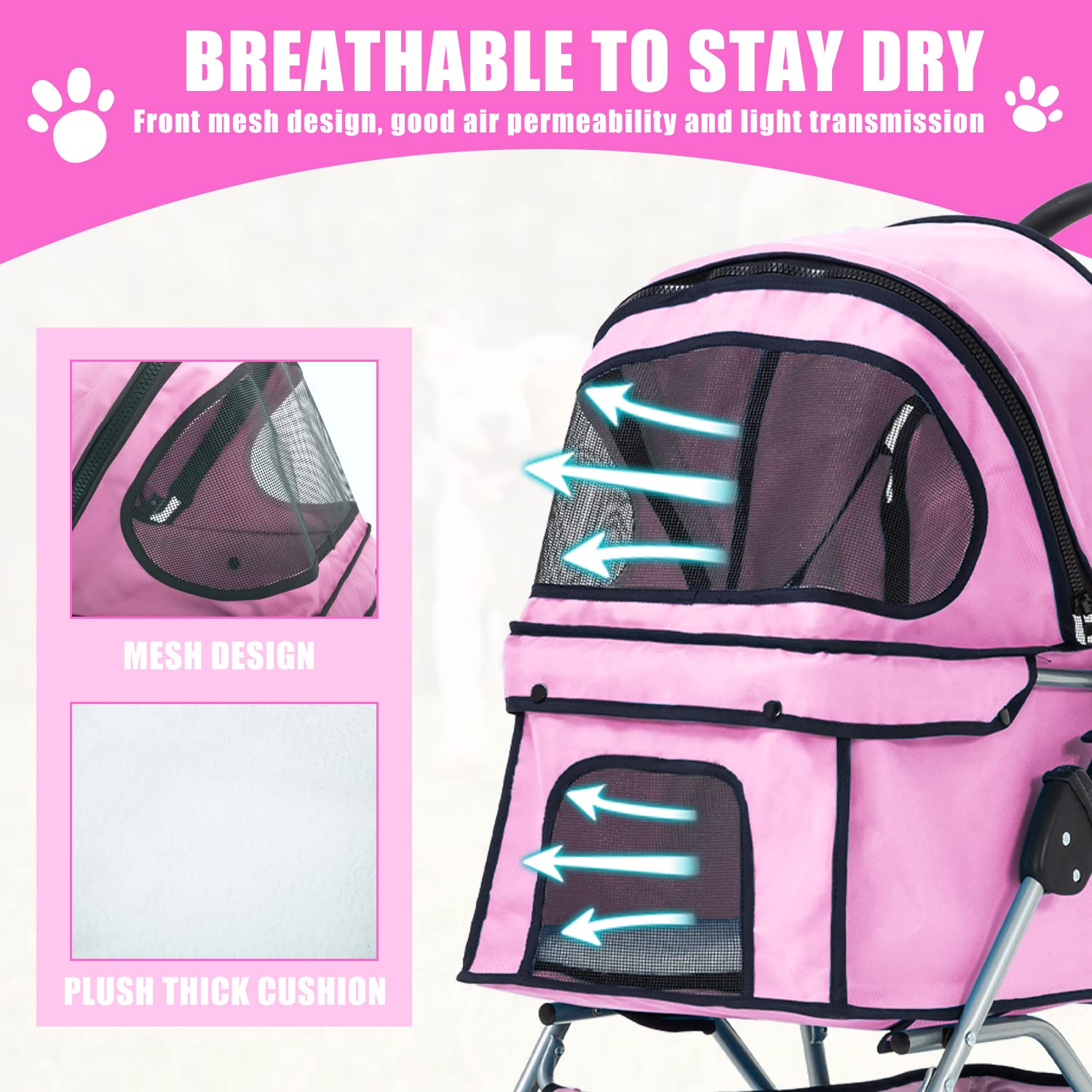 Dog Stroller,Travel Folding Pet Stroller for Small Medium Dog Cat Jogger Stroller with Storage Basket Removable Cup Holders (Pin