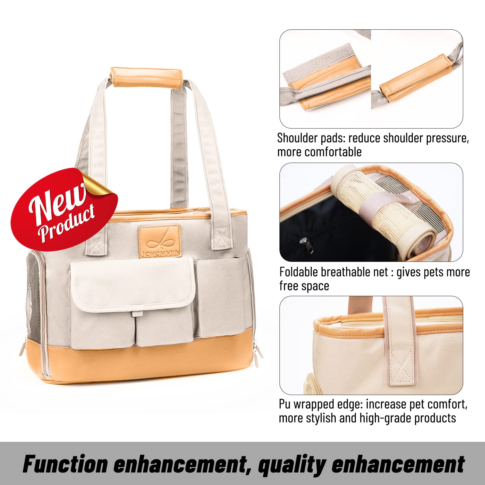 Johomviin Dog Carrier, Cat Carrier, Pet Carrier, Foldable Waterproof Premium Pu Leather Oxford Cloth Dog Purse, Portable Tote Ba