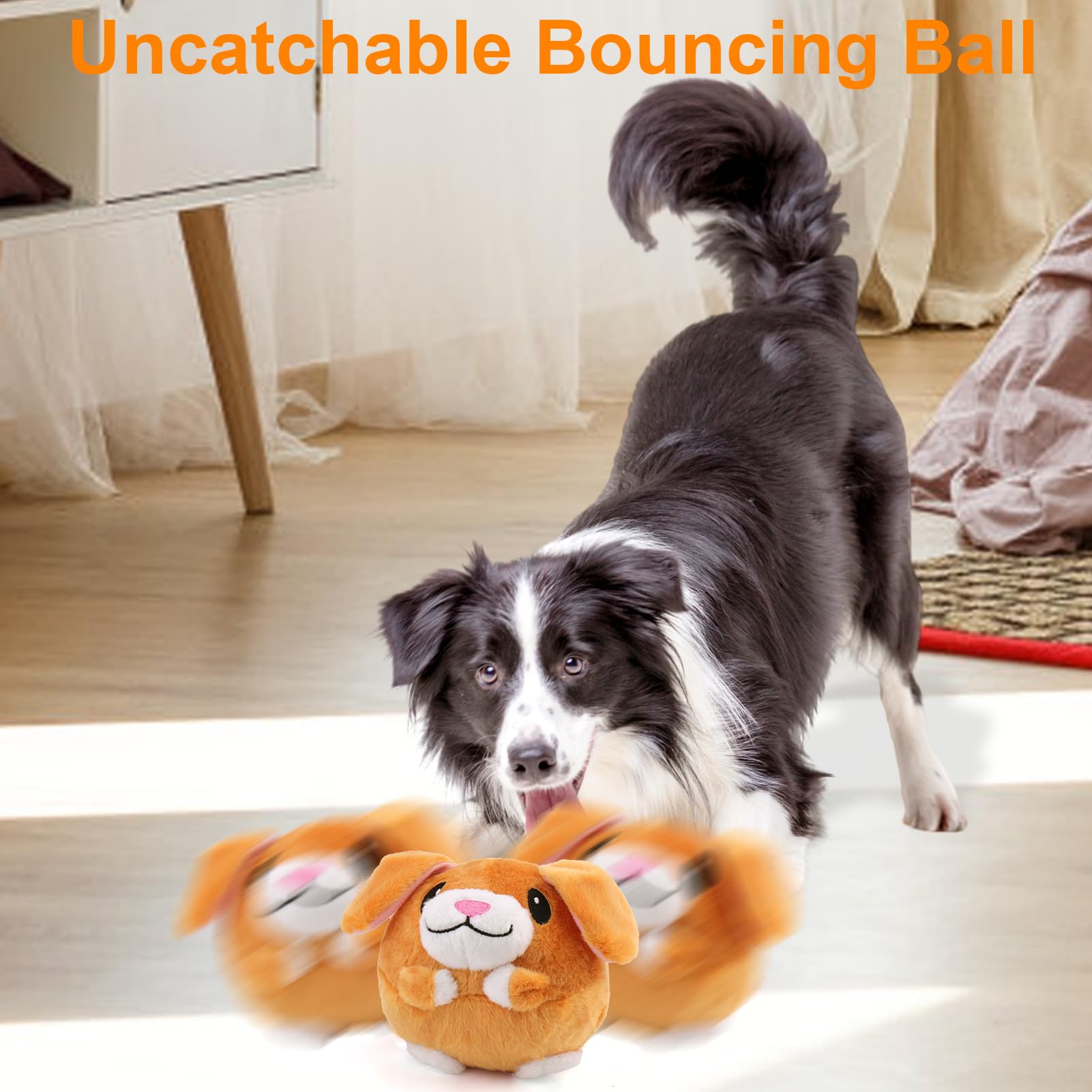 Interactive Dog Toys, Active Moving Pet Plush Toy for Dogs, Dog Squeaky Moving Ball Toys with Chewable Plush Cover&Music for Sma