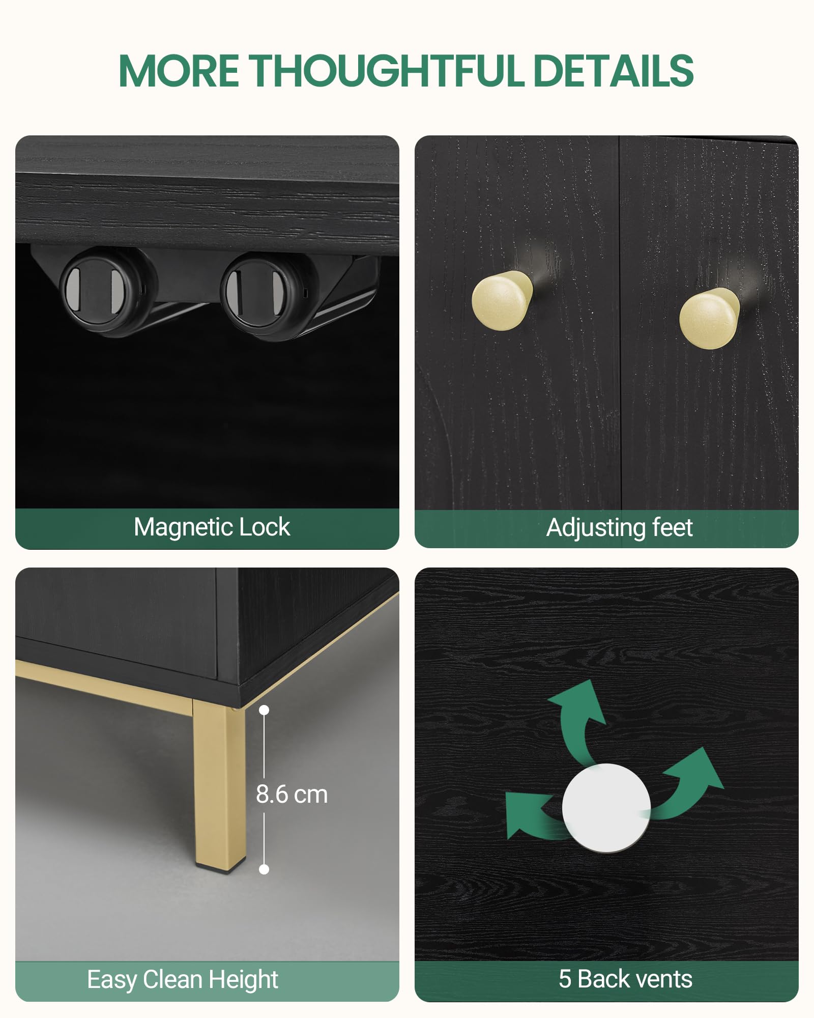 Hzuaneri Cat Litter Box Enclosure, Hidden Litter Box Furniture, Wooden Pet House Side End Table, Storage Cabinet Bench, Fit Most Cat And Litter Box, Living Room, Bedroom, Black And Gold Cb81204G