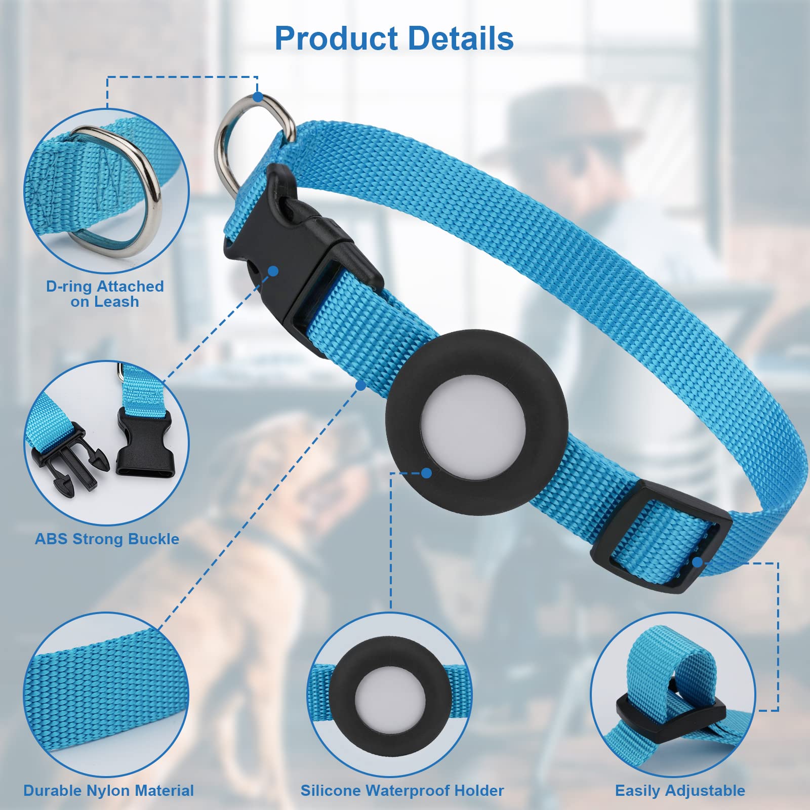 Compatible With Airtag Dog Collar, Adjustable Air Tag Dog Collar With Durable Quick Snap Buckle, Imitation Nylon Dog Collar With Waterproof Apple Airtag Holder For Small Dogs (S(6'-16'), Blue)