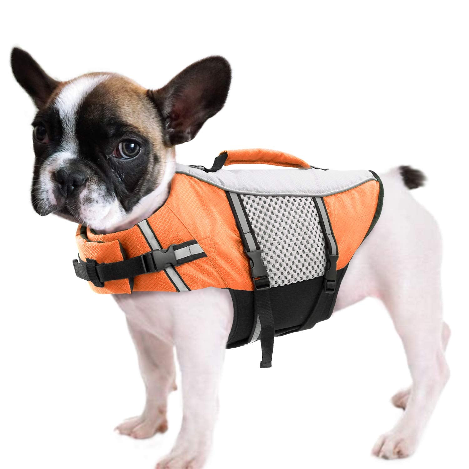 Dog Life Jacket Swimming Vest Lightweight High Reflective Pet Lifesaver With Lift Handle, Leash Ring Orange,S