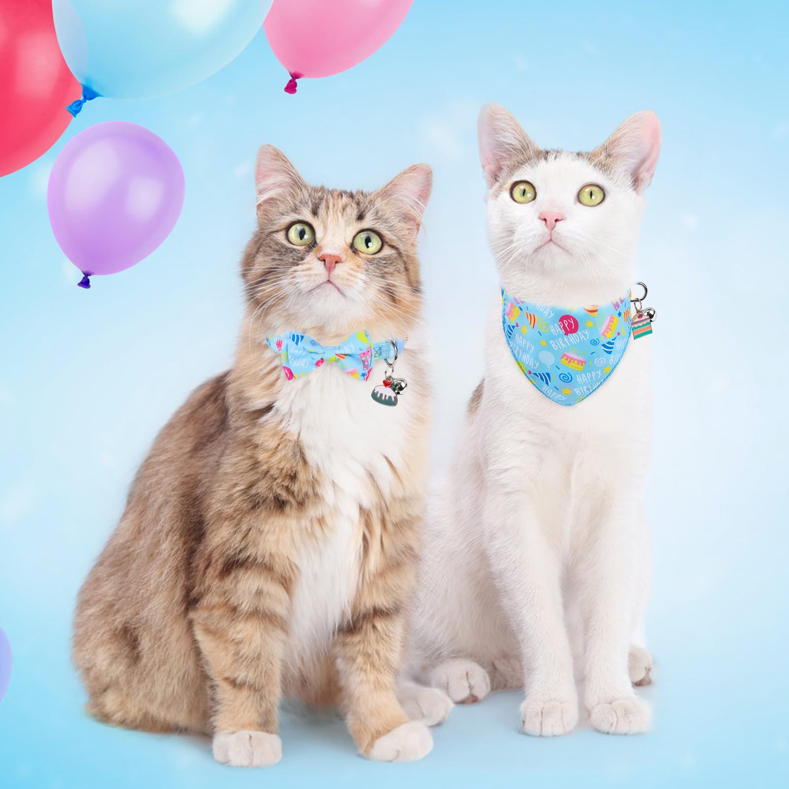 Scenereal Cat Bandana Collars For Birthday - 2 Pack Breakaway Kitten Collars With Bell Bowtie, Accessories For Pet Collars, Adju