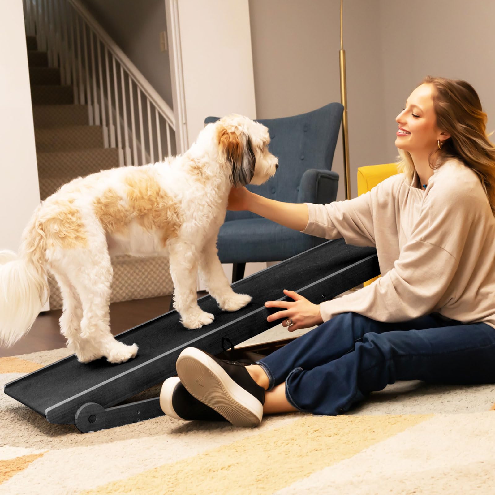 Meulbaty S-Sk Dog Ramp For Small Dog, Non-Slip Wooden Pet Ramp With Adjustable Height (13''-20''), Supports Up To 200Lbs, Black