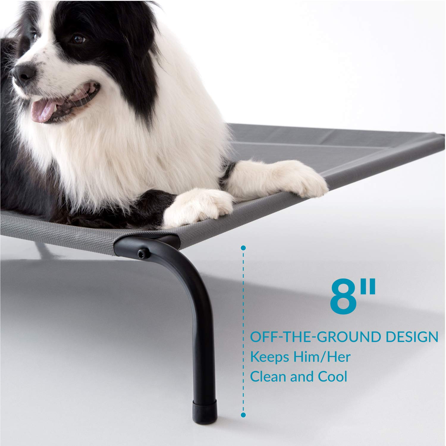 Bedsure Medium Elevated Cooling Outdoor Dog Bed - Raised Cots For Medium Dogs, Portable Indoor & Outdoor Pet Hammock Bed With Skid-Resistant Feet, Frame With Breathable Mesh, Grey, 43 Inches