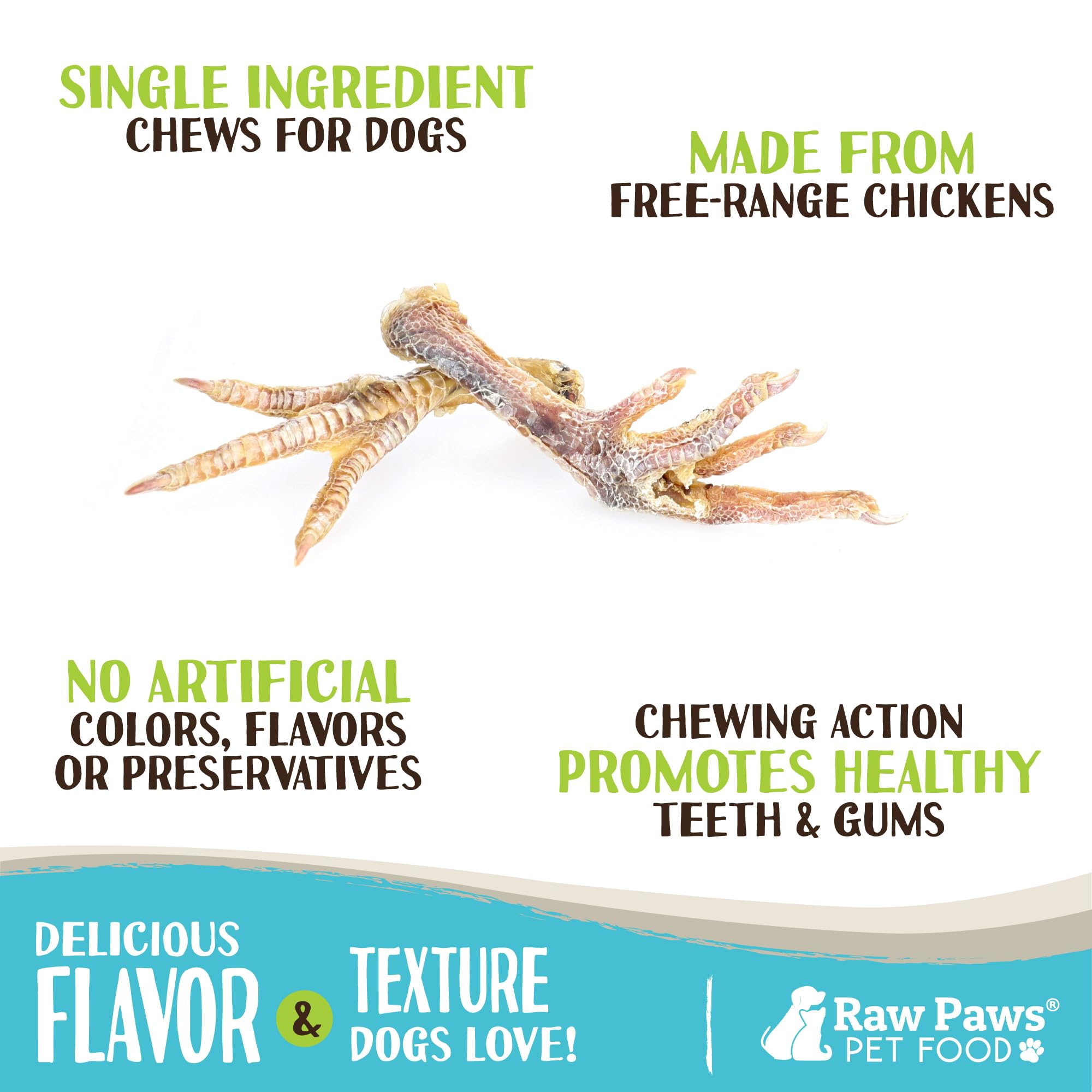 Raw Paws Dried Chicken Feet Dog Treats (10 Count) - Packed in USA - Dehydrated Chicken Feet for Dogs - Natural, Single Ingredien