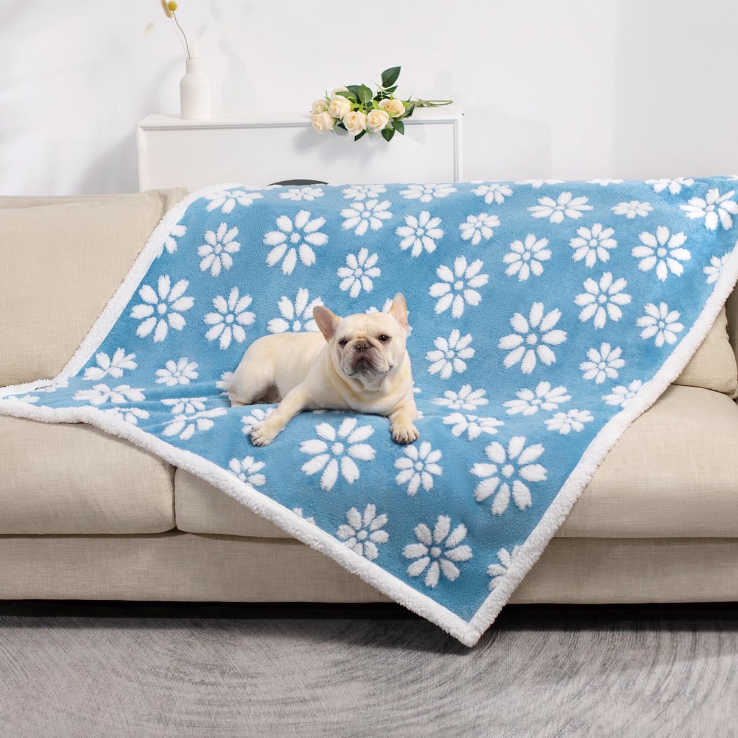 Yaning Waterproof Blanket For Dog Puppy Cat, Cute 3D Textured Flower Dog Blanket For Bed Couch Sofa, Soft Liquid Pee Proof Furni