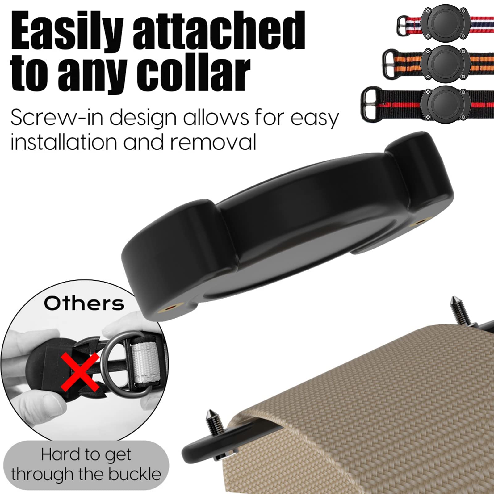 SZJCLTD IPX8 Waterproof AirTag Dog Collar Holder - Black, Protective Anti-Chew Hard PC Case with Anti-Lost Screws, 1 Pack