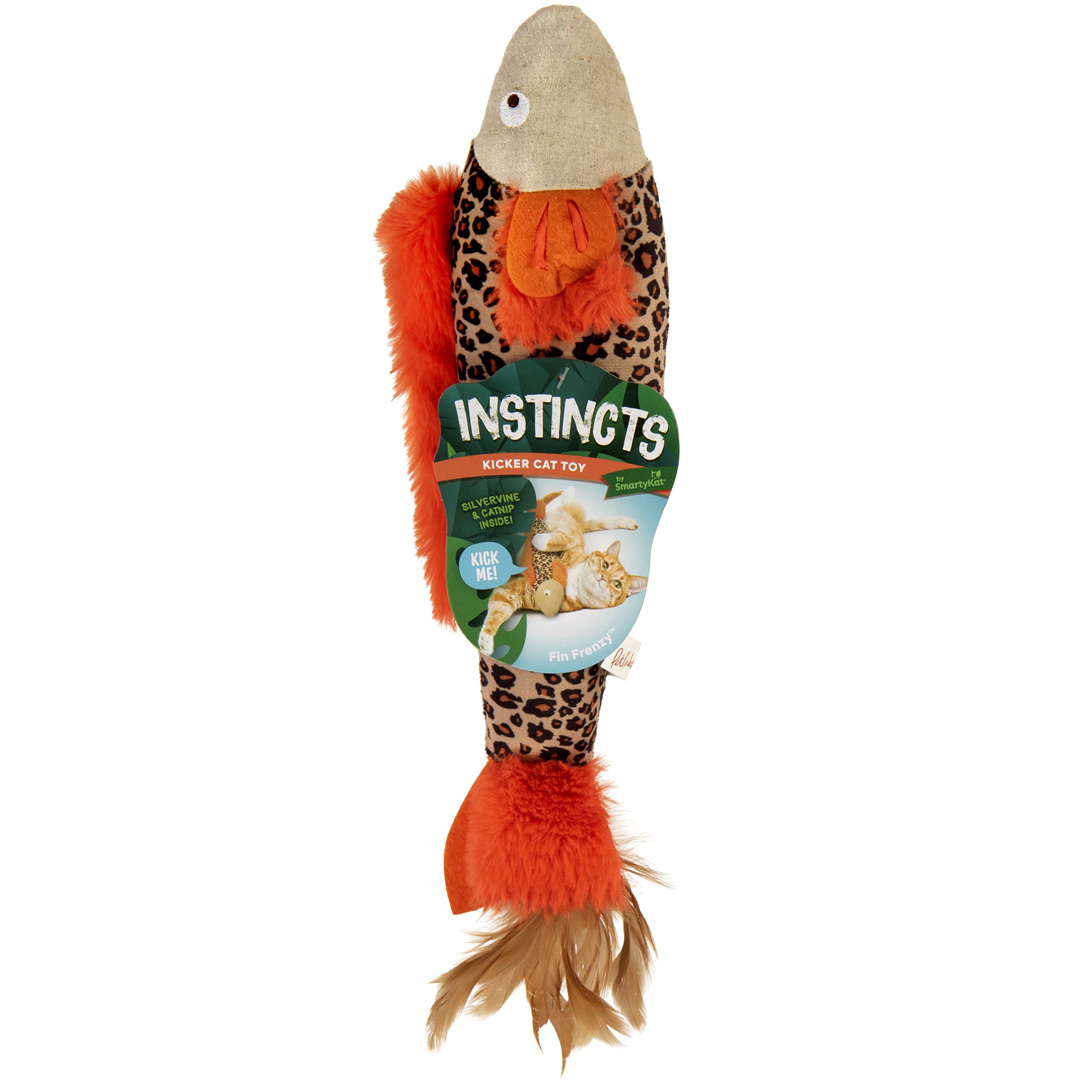 Smartykat Instincts Happynip Fin Frenzy Fish Kicker Crinkle Plush Cat Toy, Contains Catnip & Silvervine - Orange/Beige, One Size
