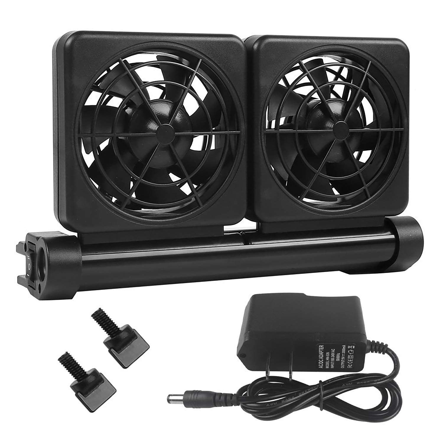 Aquarium Chiller, Fish Tank Cooling Fan System For Salt Fresh Water, 2 Variable Speed, Wide Angle Adjustable (2-Fan)
