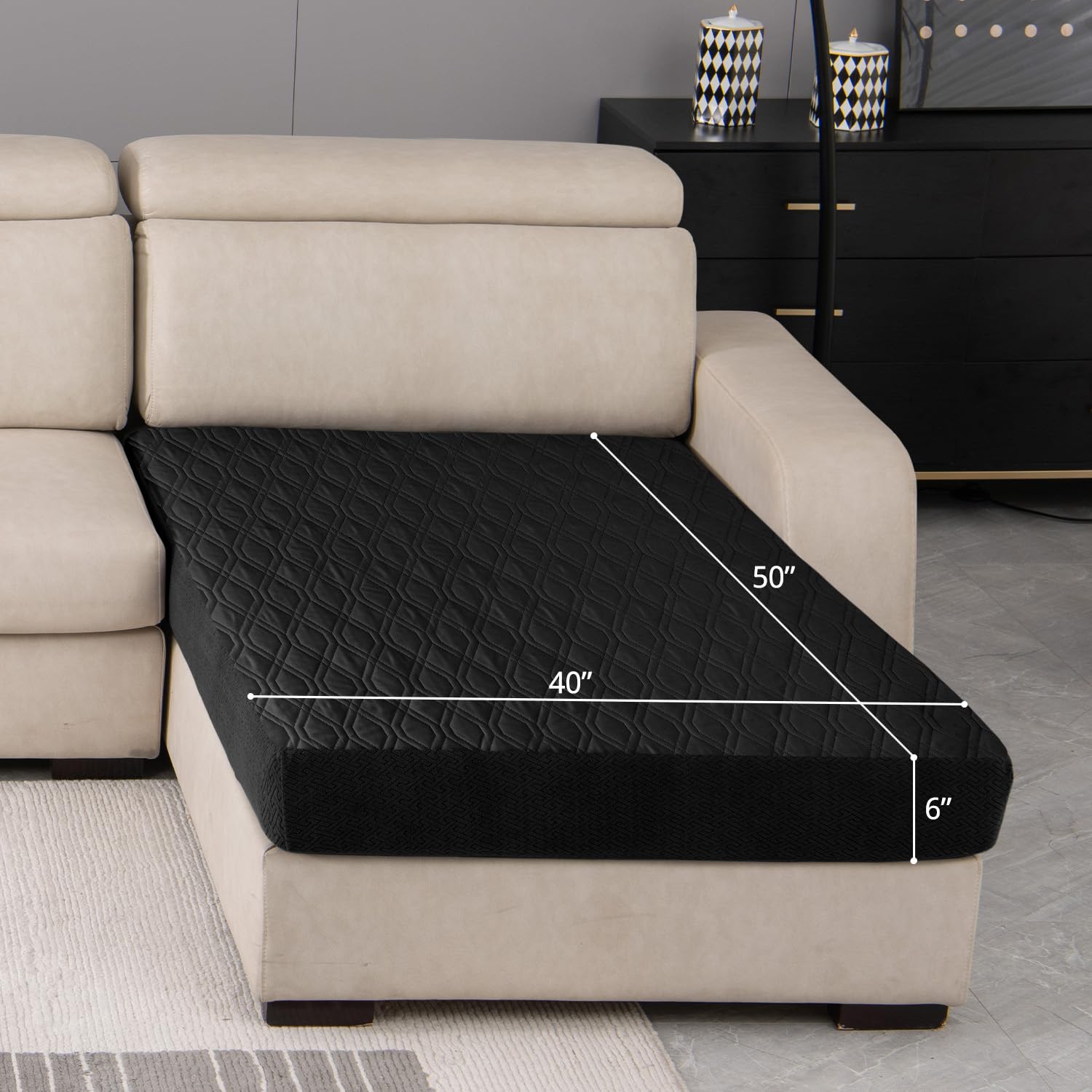 Washable Waterproof Dog Bed Cover - Quilted, Absorbable, 50X40Wx6H Inches Black