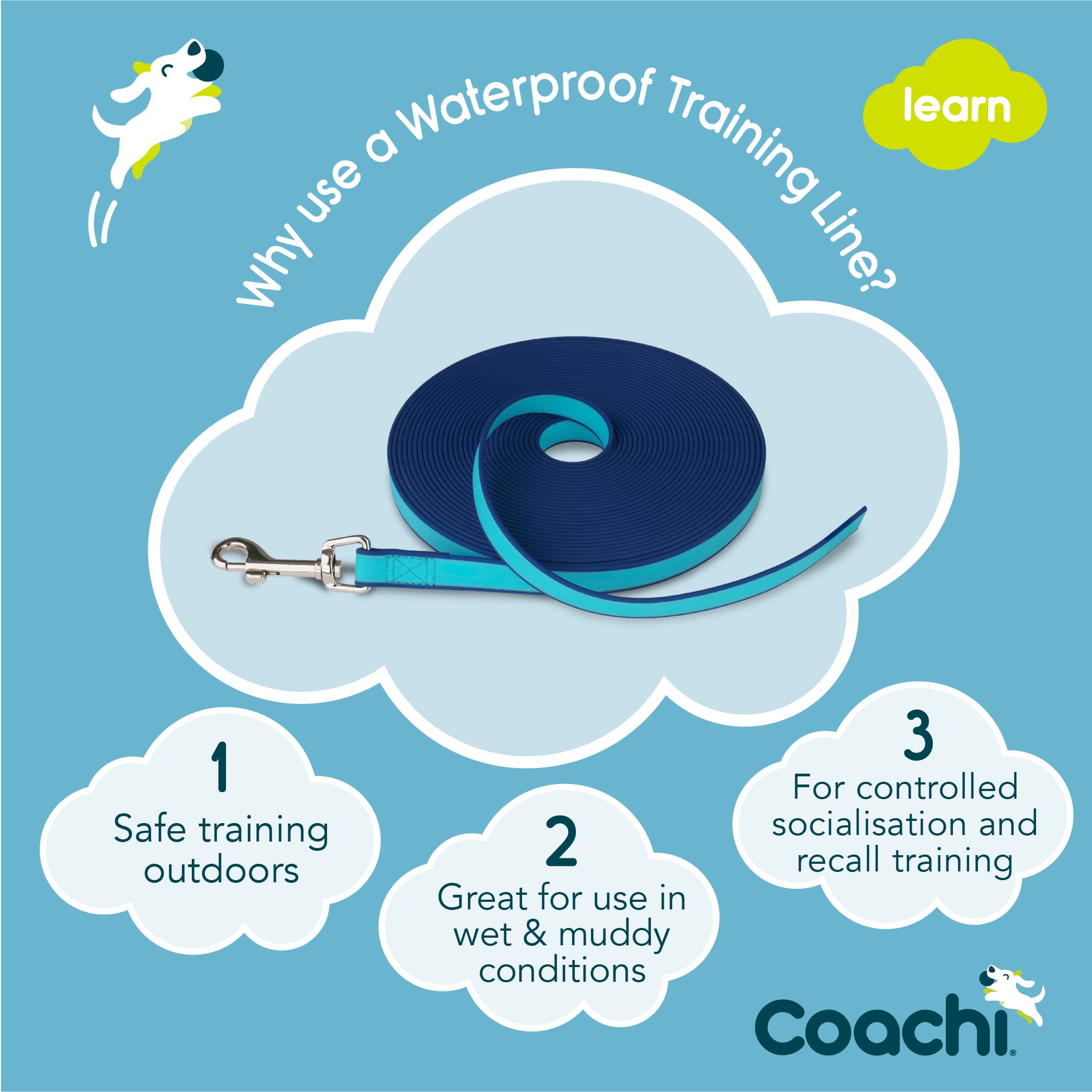 Coachi Training Line 10M Safe Training Outdoors, Recall Training, Dog & Puppy Socialisation, Lightweight, Waterproof, Perfect Fo