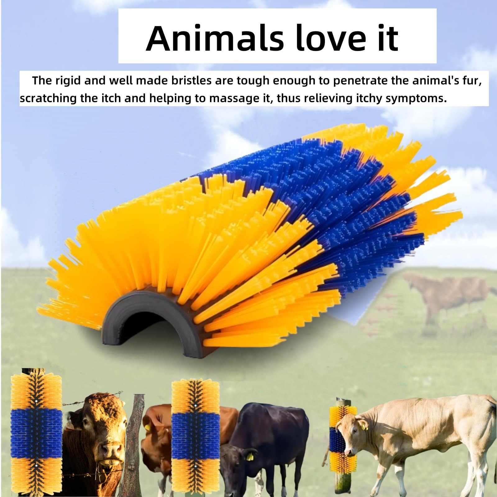 Livestock Scratching Brush - 17.7 * 7.8'' Cow & Goat Brush With 4 Screws For Mounting, Best For Horses, Cows, Goats, Sheep, Pigs
