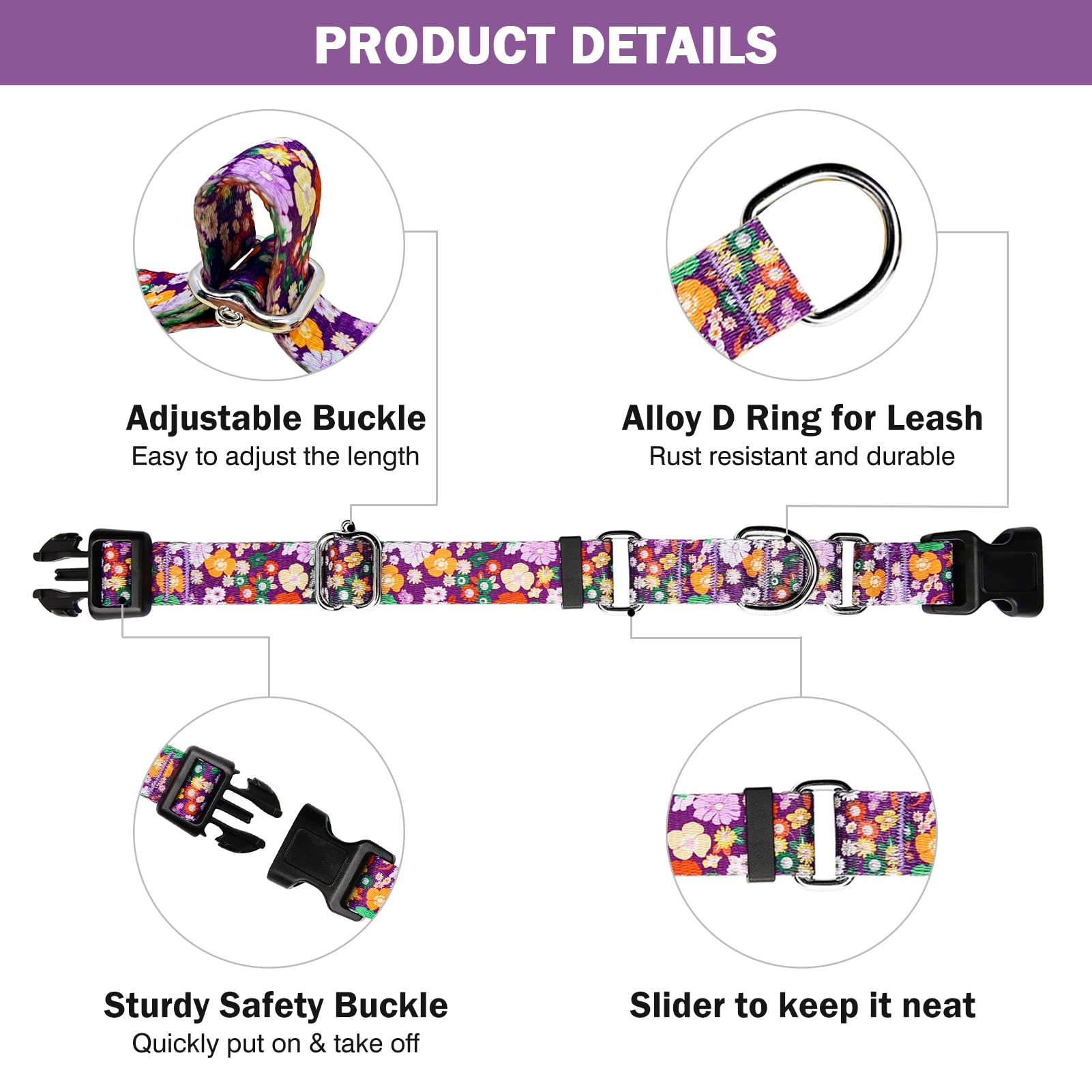 Hikiko Martingale Collar For Dogs Cute Floral Dog Collar For Small Medium Large Dogs Special Design Fancy Dog Collars For Girl B