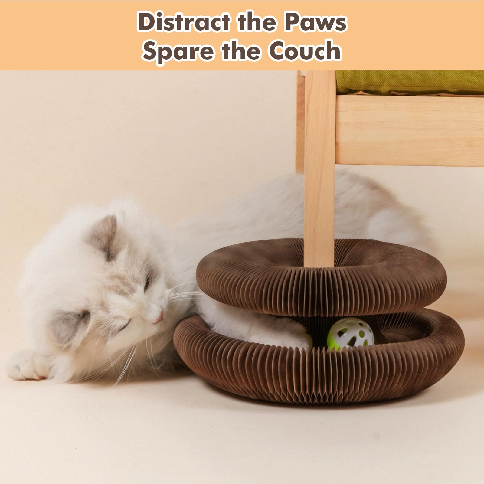 Konoator Magic Organ Cat Scratching Board - Foldable Interactive Cat Toy With 2 Bell Balls, Durable Cardboard Design For Indoor