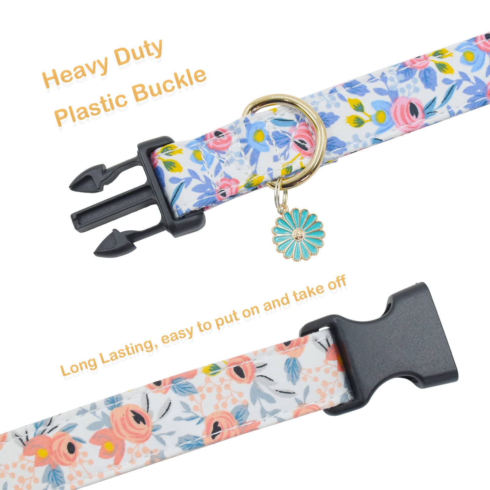 2 Pcs Cotton Dog Collar Soft Cute Flower -3 Sizes Soft Nylon Puppy Collar Adjustable For Girl Female Small Medium Large Dogs (M(