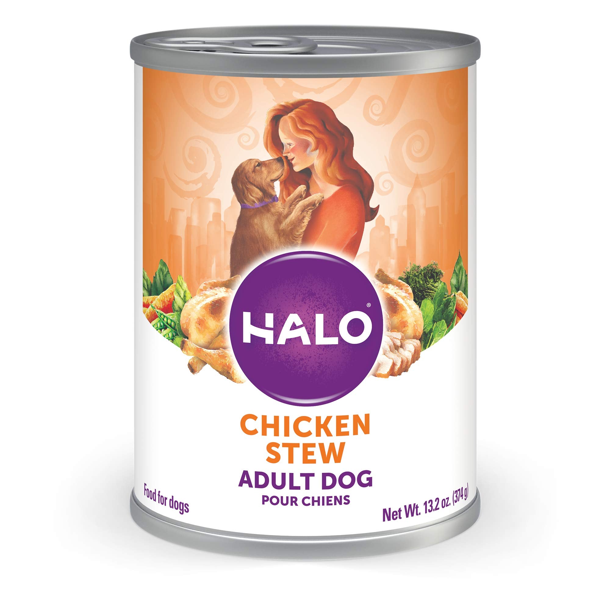 Halo Wet Dog Food Chicken Stew Recipe, Real Meat Canned Dog Food, Meal or Topper, 13.2 Oz Can (Pack of 6)
