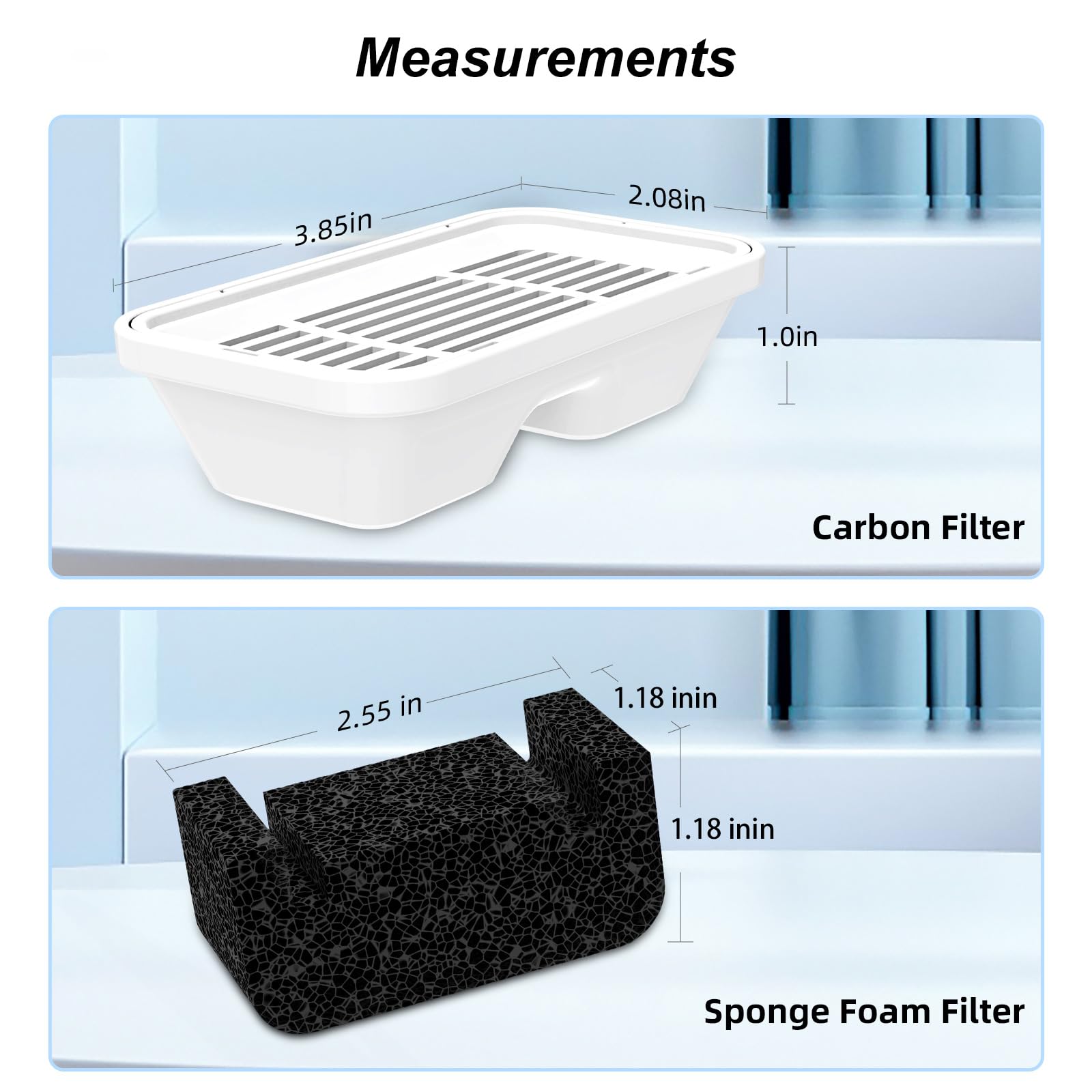 Vekonn Replacement Filter for Dog Water Fountain 5L, 6 Carbon Filters plus 6 Foam Filters