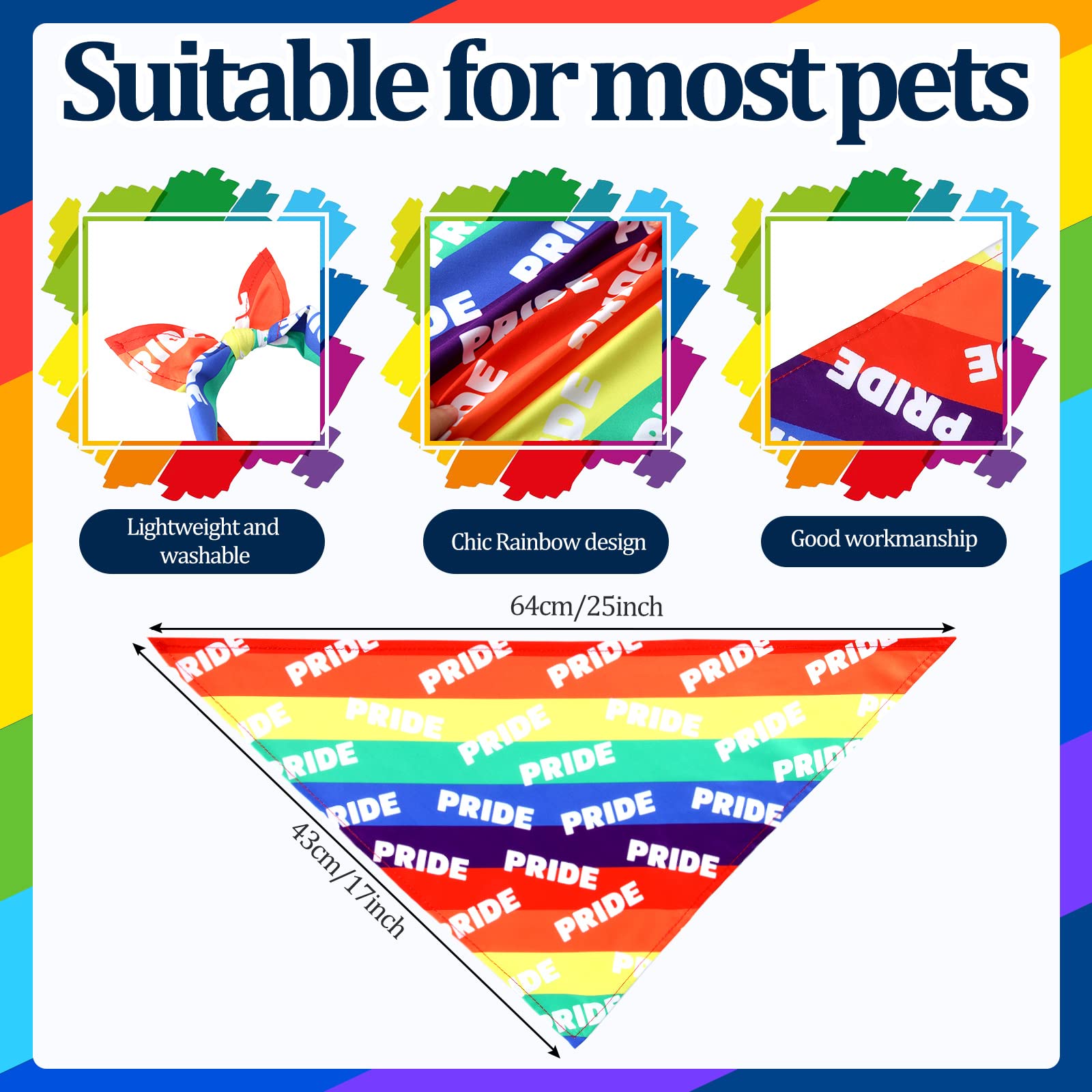 50 Pieces Pride Dog Bandanas Rainbow Dog Bandanas Holiday Dog Bandanas Triangle Dog Scarfs Bibs Rainbow Accessories For Small Me