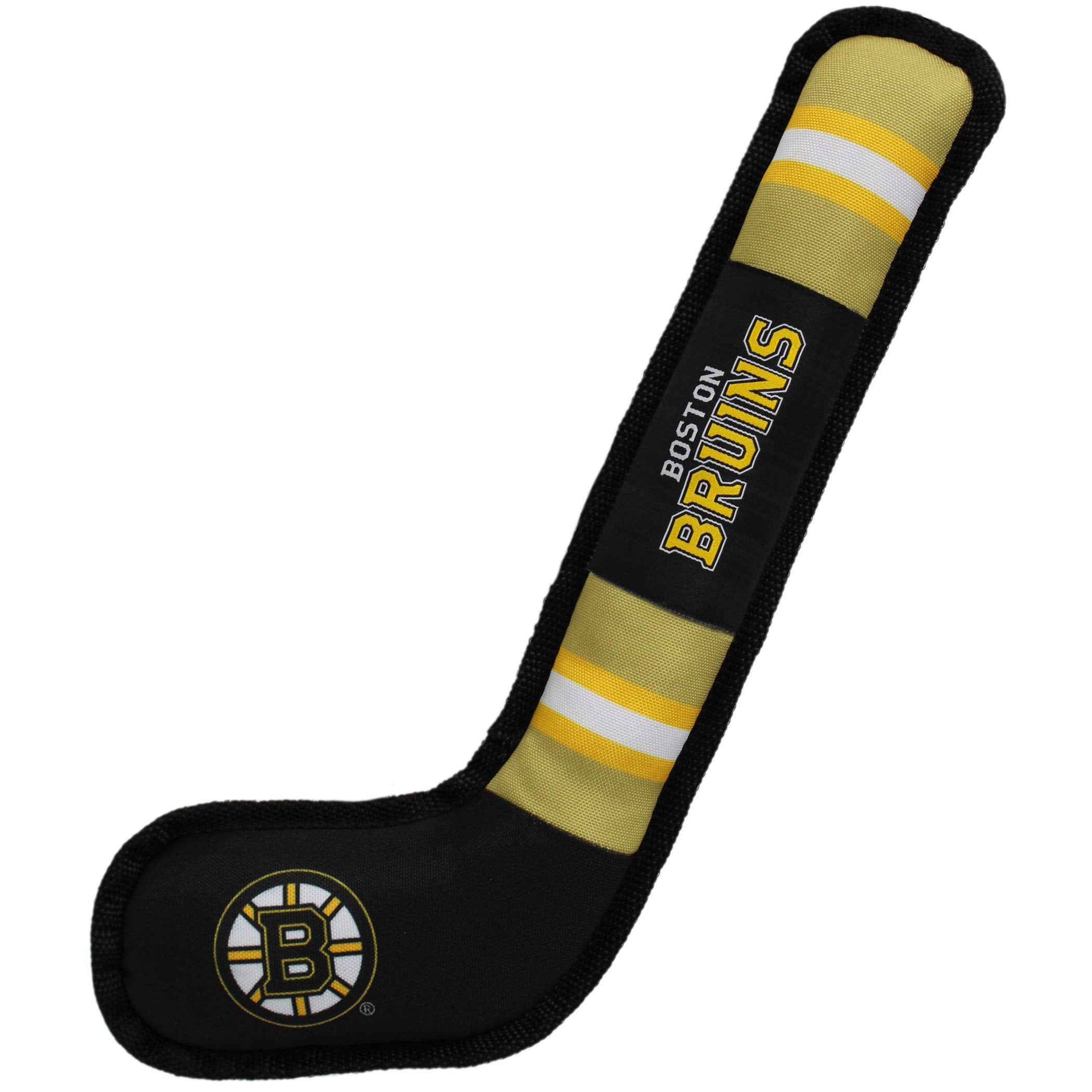 Pets First Dog Toy Tough Nylon With Inner Squeaker Licensed By Nhl Boston Bruins Hockey Stick Toy For Dogs & Cats. Play Hockey W