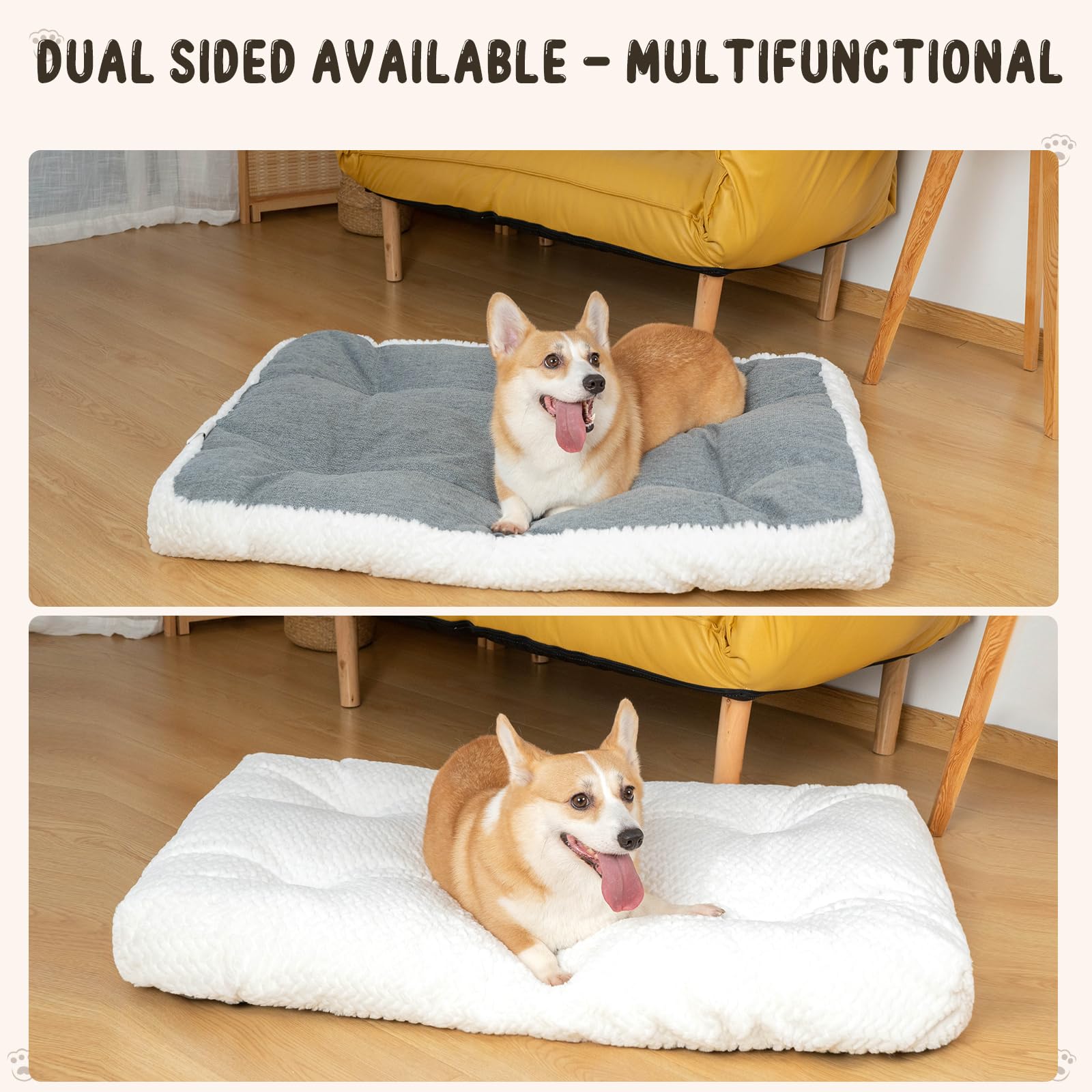 Kroser Deluxe Dog Crate Bed Mat, Soft Crate Pad, Machine Washable Pet Cage Mattress Reversible (Cool & Warm), Kennel Bed For Sma
