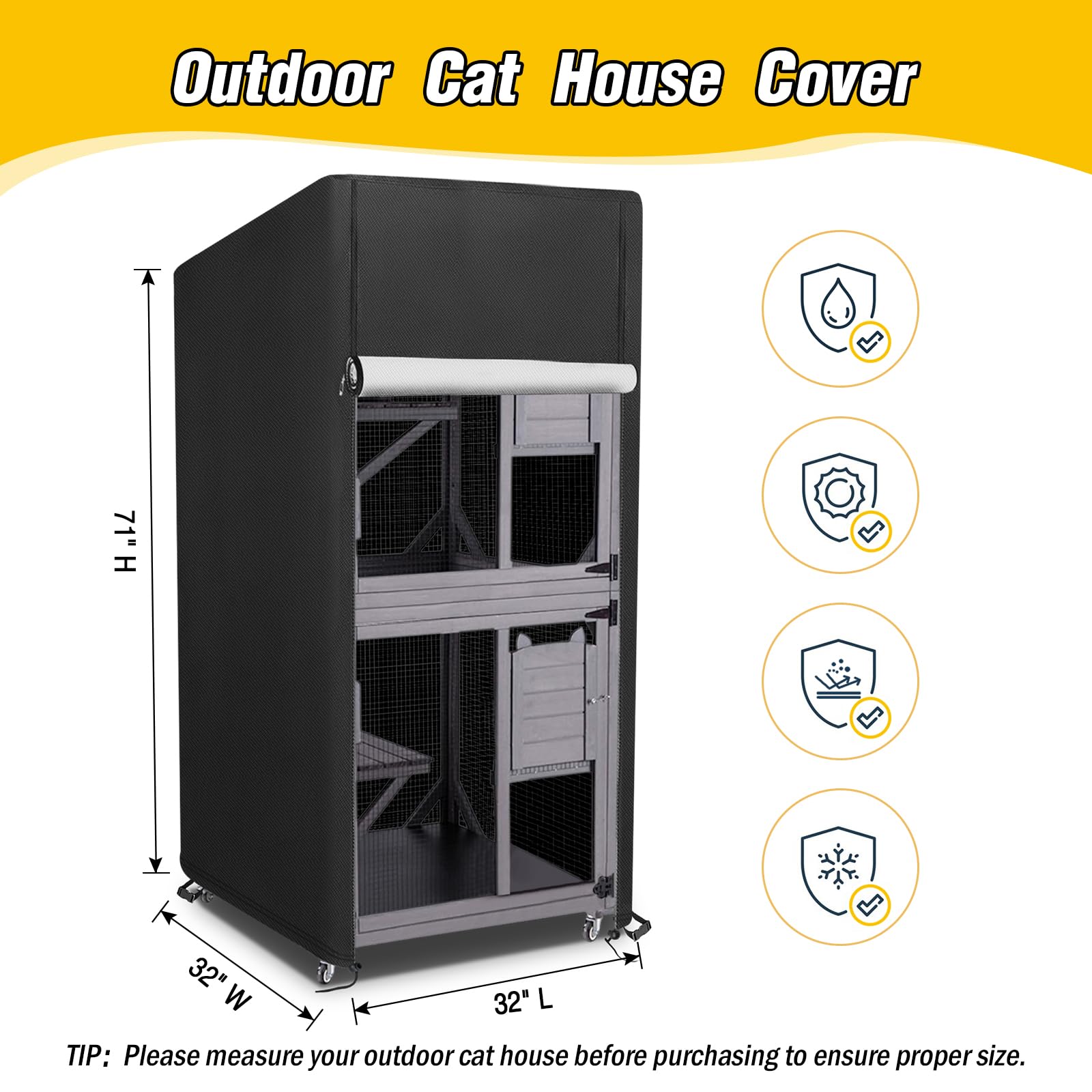 Kingling Outdoor Cat House Cover, Waterproof And Dustproof Protection Cover For Large Cat Cage Condo/Cat House Cover - 32 L X