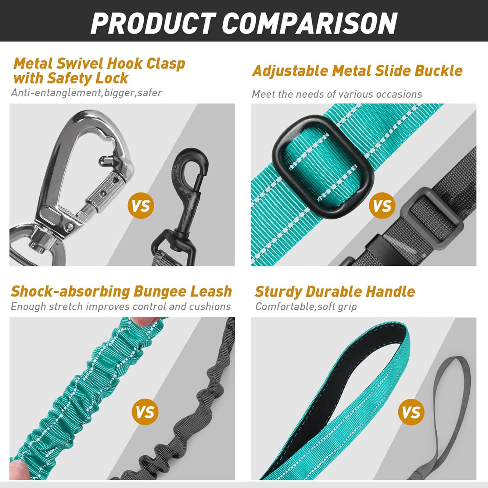 AUBELL Heavy Duty Reflective Dog Leash with Padded Handle, 4FT/6FT, for Large & Medium Dogs, Teal, Nylon, Tactical Design
