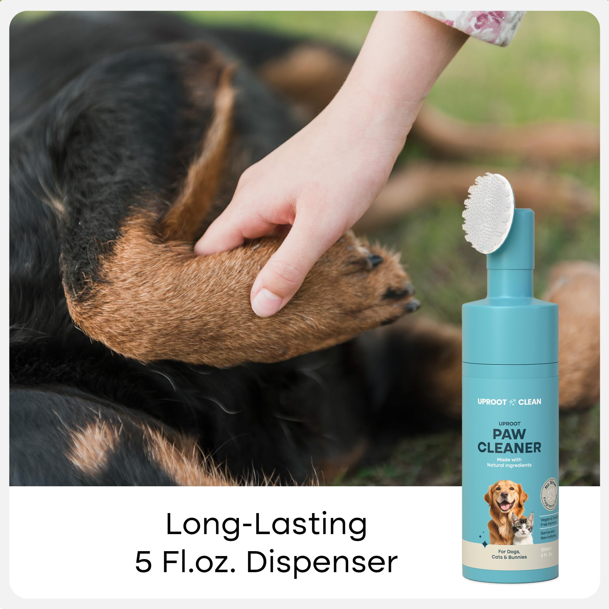 Uproot Clean Dog Paw Cleaner - No-Rinse Paw Cleaner for Dogs - Easy Dog Foot Washer with Bristle Brush - Fragrance-Free Foot Scr