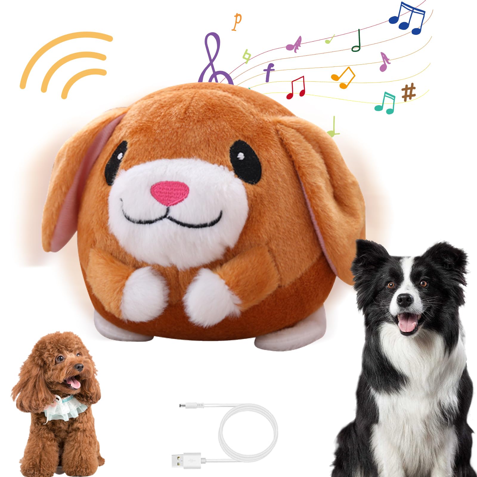 Active Moving Pet Plush Toy, Smart Interactive Dog Toy Pet Bouncing Balls, Usb Rechargeable Washable Cartoon Pig Plush Squeaky P