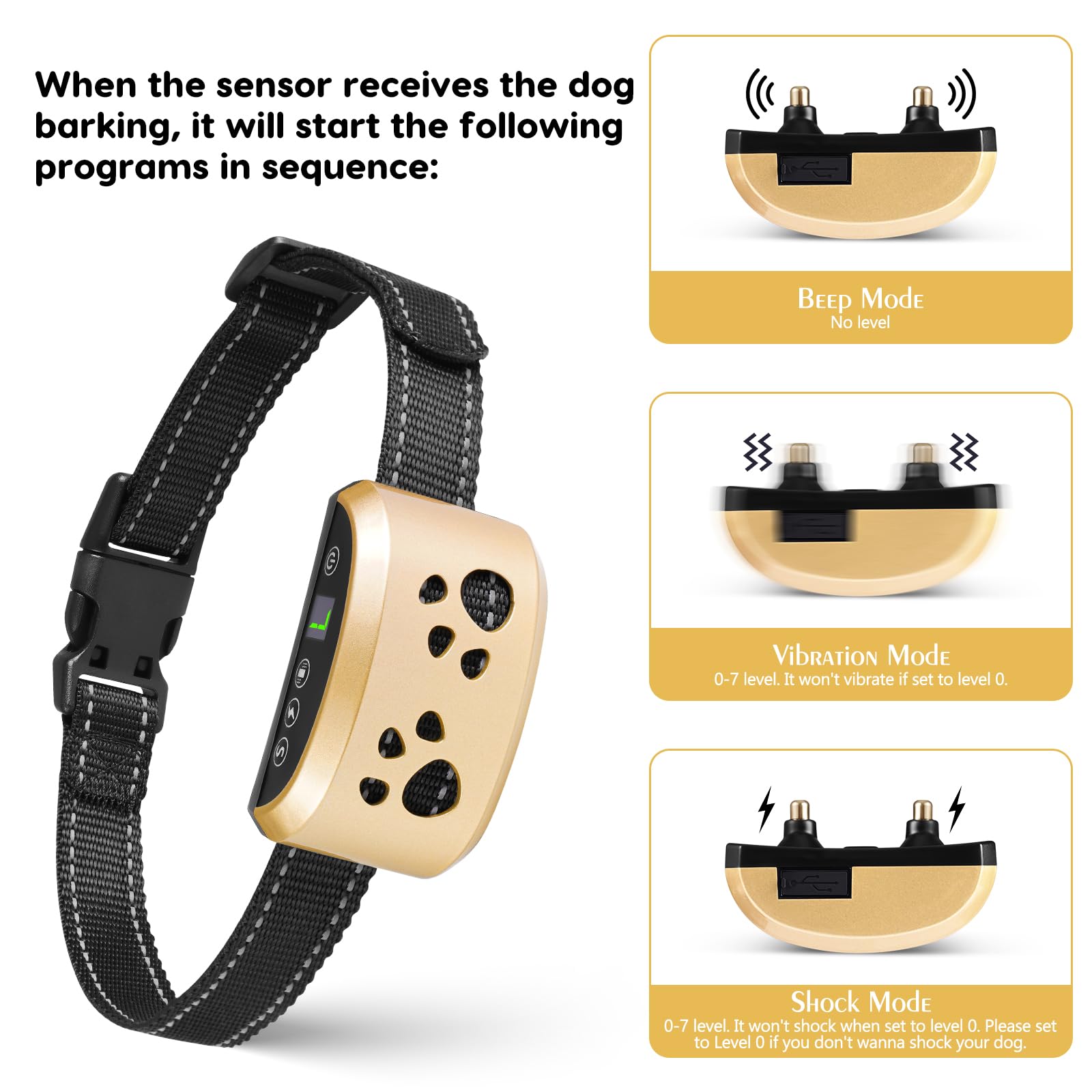 Dog Bark Collar, Svtrat Anti Bark Collars Smart Bark Collar For Small Medium Large Dogs With 4 Training Modes And 7 Level Sensit