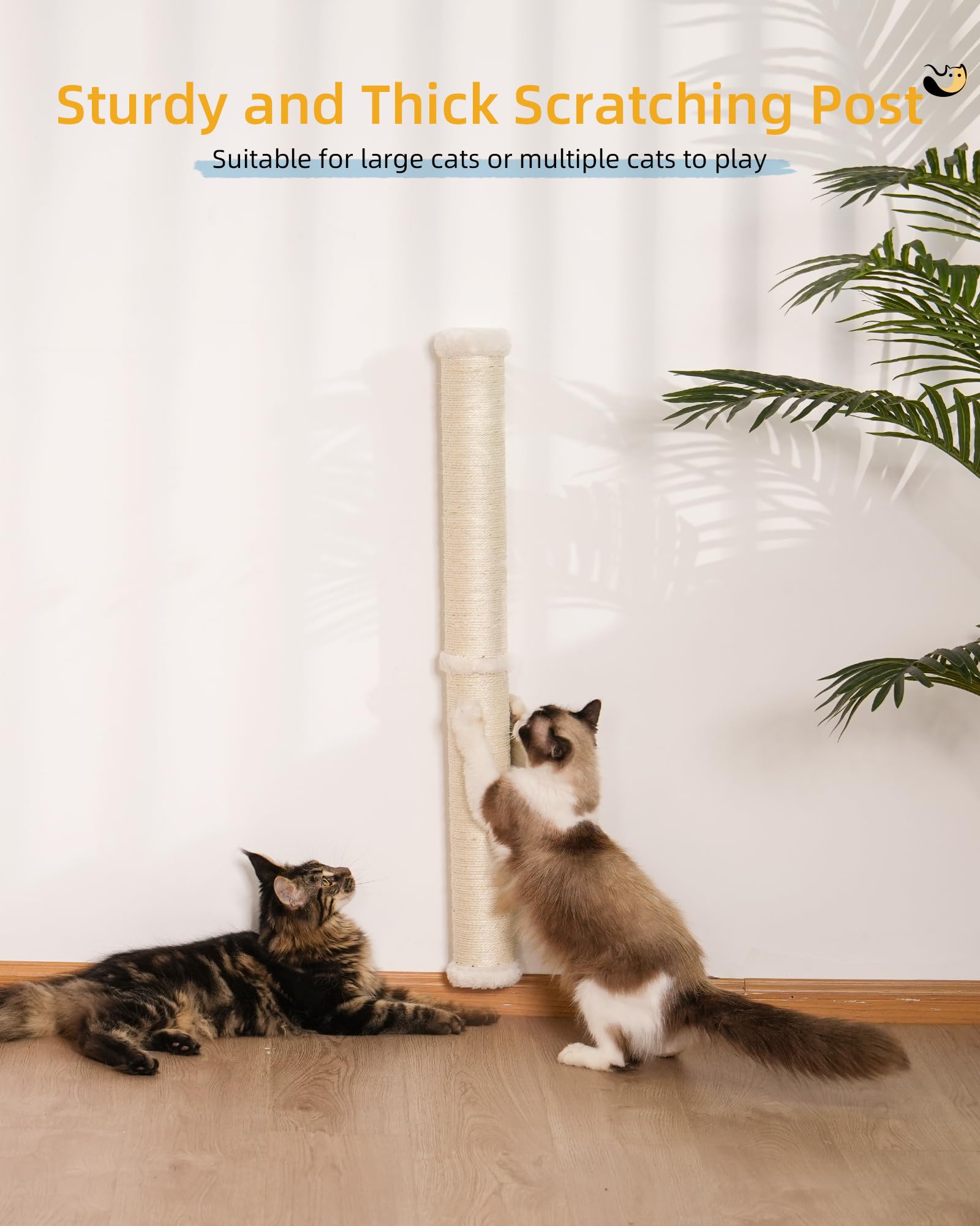 34In Wall Cat Scratching Post, Wall Mounted Cat Furniture For Indoor Active Cats, Tall Sisal Pole For Large Adult Cat Pet Climbi