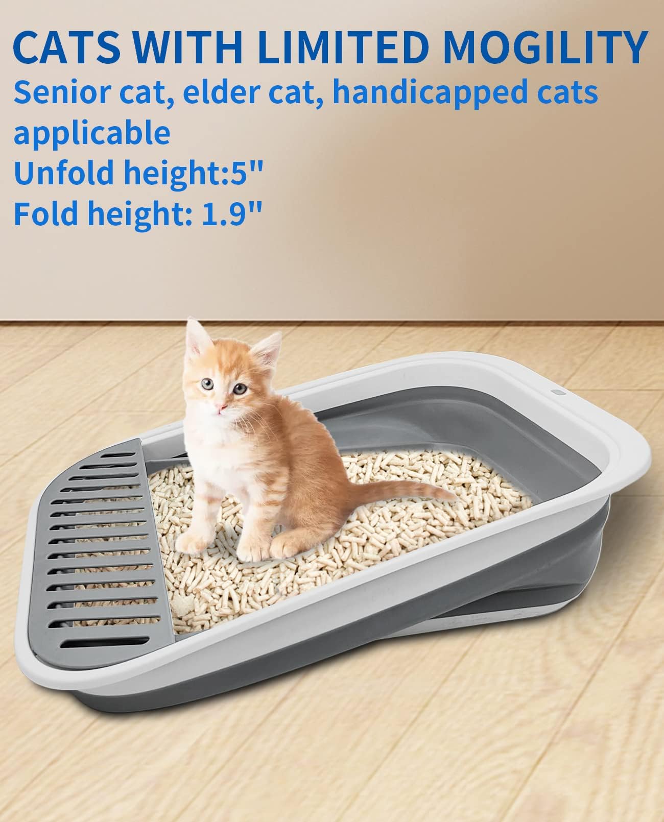Bnosdm Collapsible Small Cat Litter Box For Kittens Open Potty Pan Foldable Cat Toilet With Scoop Senior Kitty Travel Shallow Li