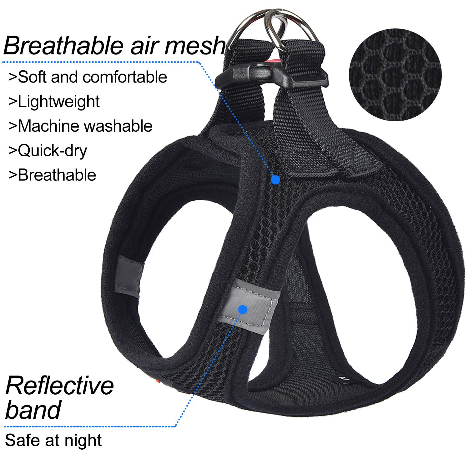 Matilor Dog Harness Step-In Breathable Puppy Cat Dog Vest Harnesses For Small Medium Dogs Black