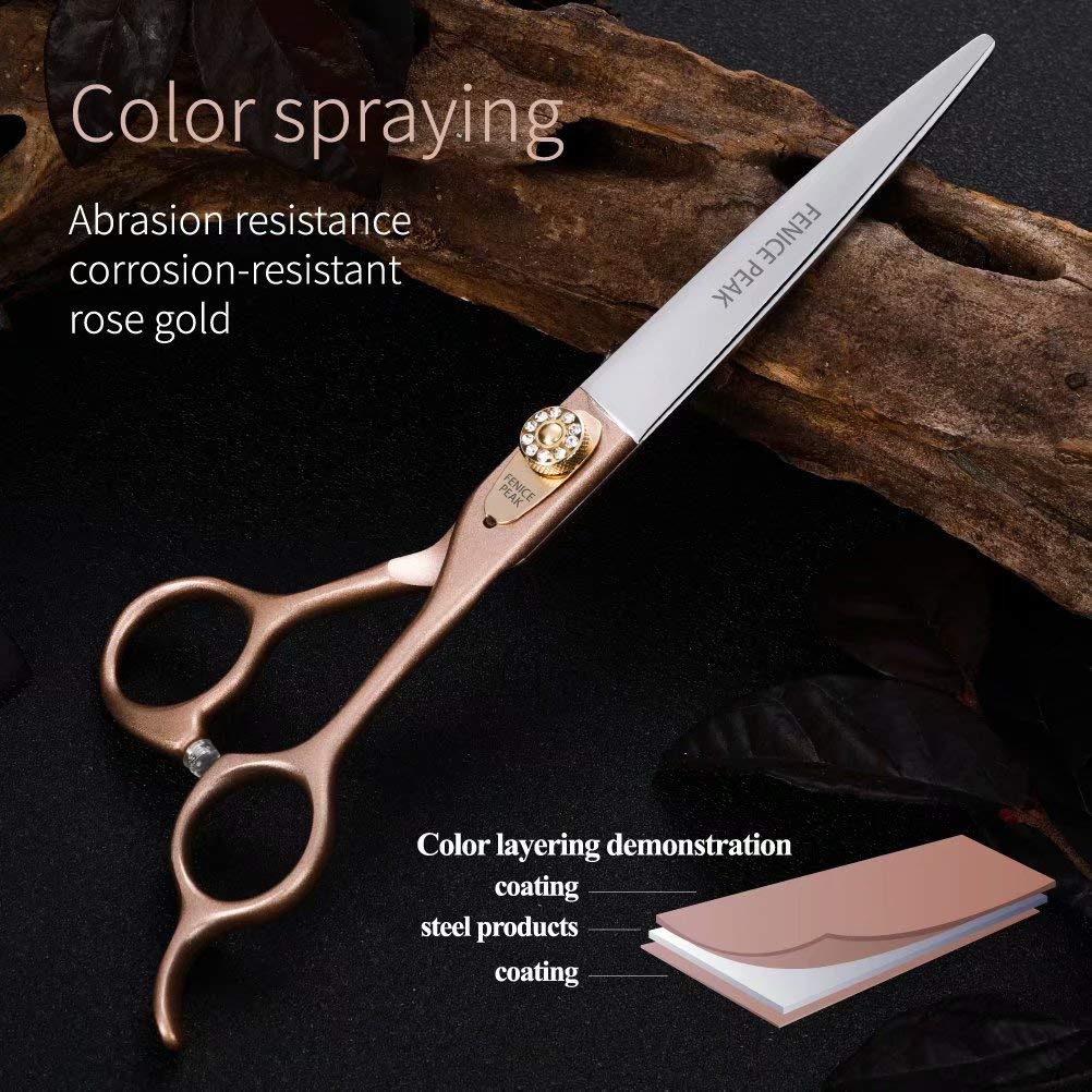 Fenice Peak 7.5'' Dog Straight Scissors For Grooming 440C Stainless Steel Rose Gold Professional Pet Trimming Scissors Sharp Bla