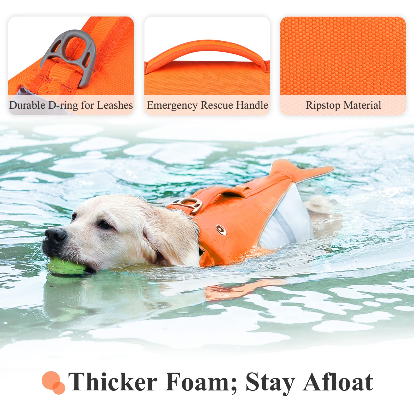 Vivaglory Dog Life Vest For Puppy Small Medium Large Dogs, Easy On & Off Sports Style Life Jackets For Dogs With Adjustable Nylo