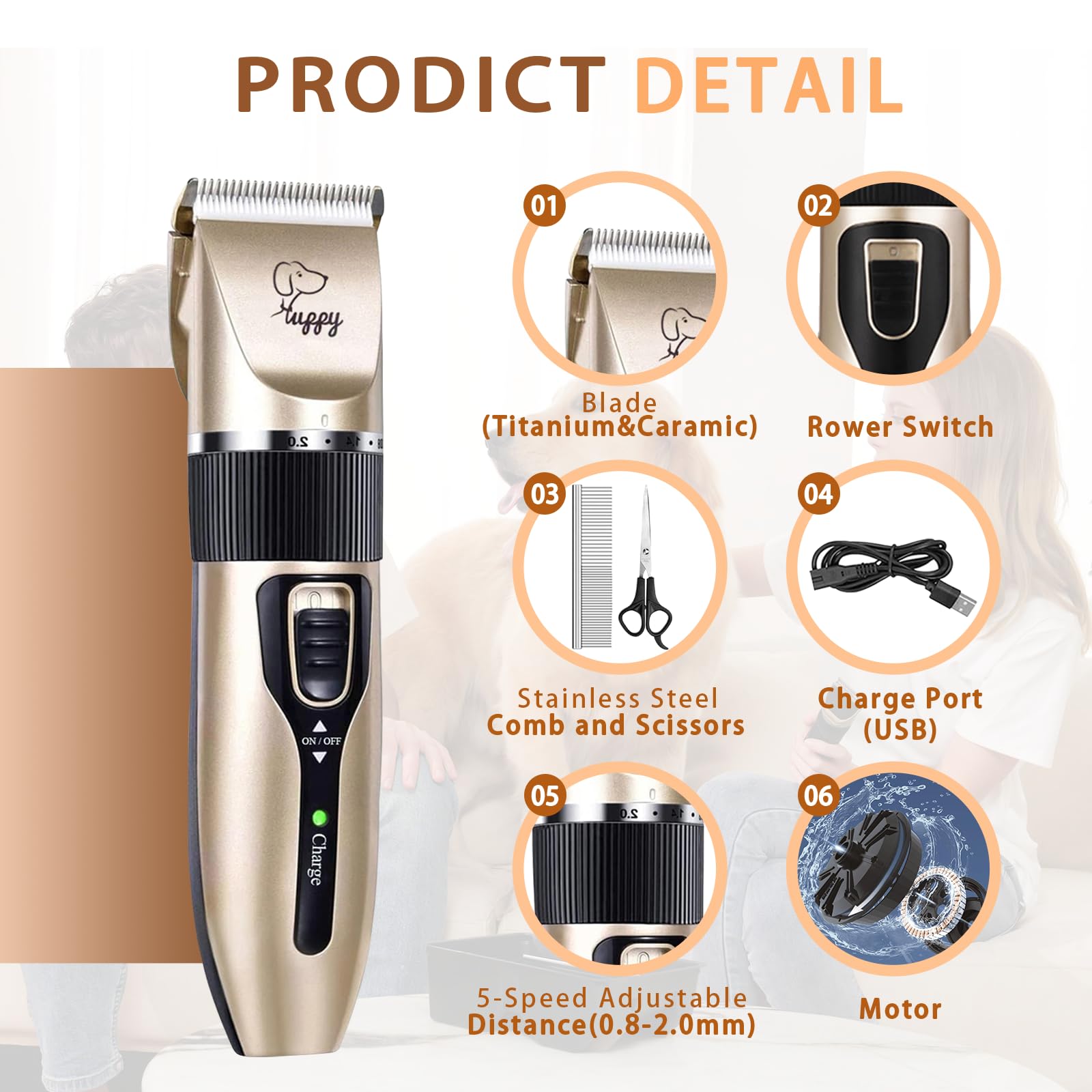 Dog Clippers for Grooming,Dog Grooming Kit Clippers,Dog Grooming kit,Pet Hair Trimmer,Shaver Cordless Electric Quiet Hair Clippe