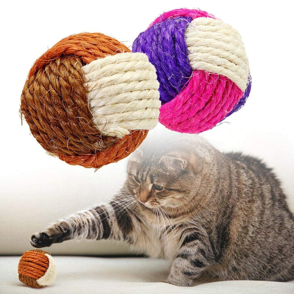Psk Pet Mart Cat & Kitten Toy Sisal Hemp Knitted Ball Tricolor Biting Interactive Pet Supplies Dog Sisal Ball (Small)