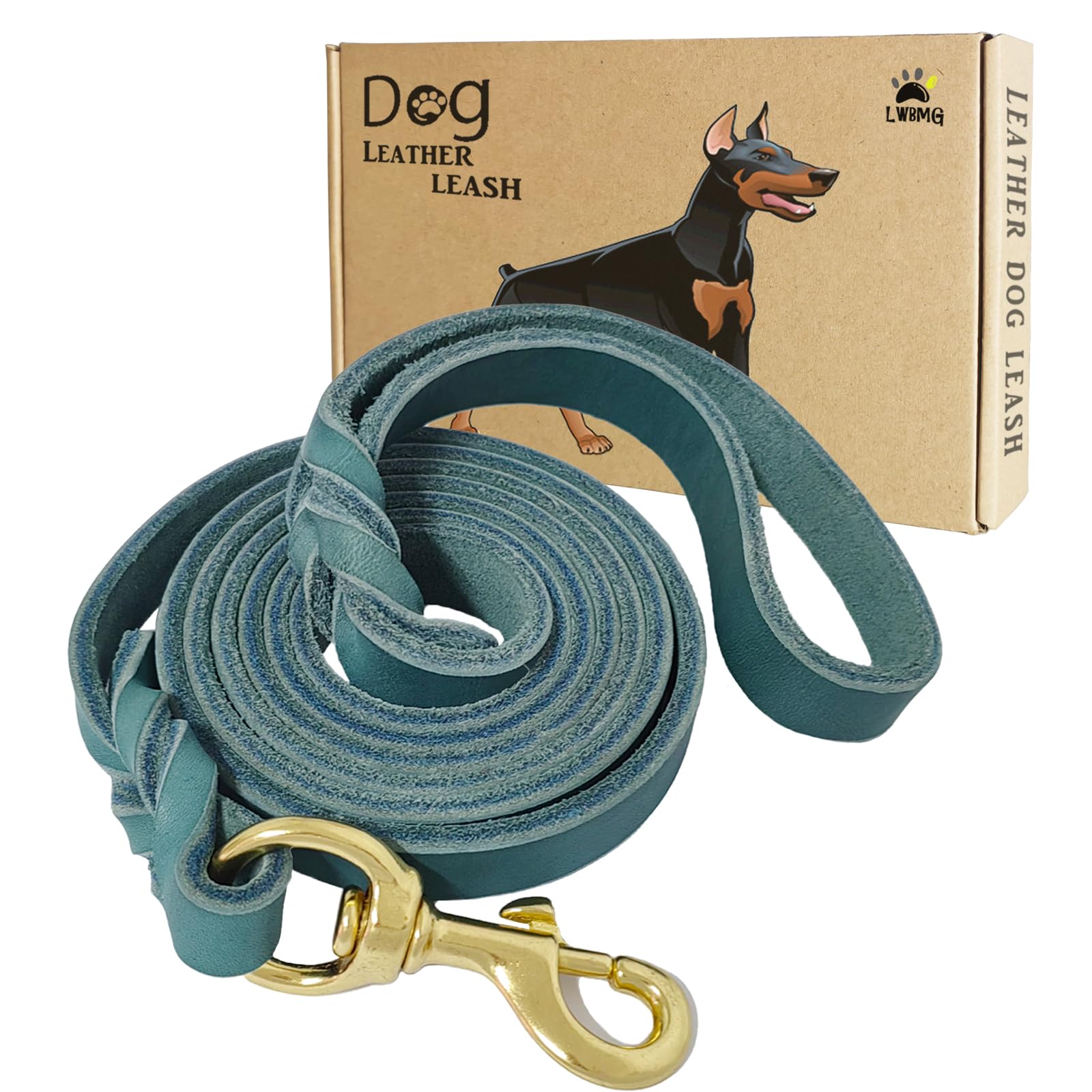 Lwbmg Leather Dog Leash - 6Ft X 3/4 Inch Heavy Duty, Braided, Comfortable For Large, Medium & Small Dogs - Blue
