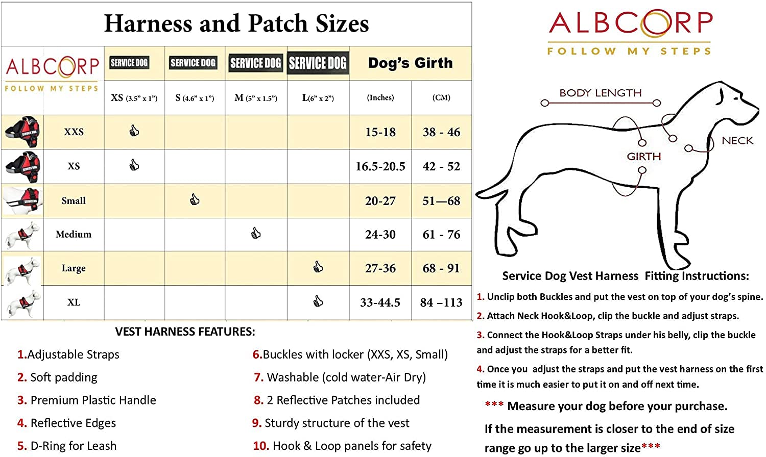 Albcorp Service Dog Vest Harness - Reflective - Woven Polyester & Nylon, Comfy Mesh Padding, Large, Pink